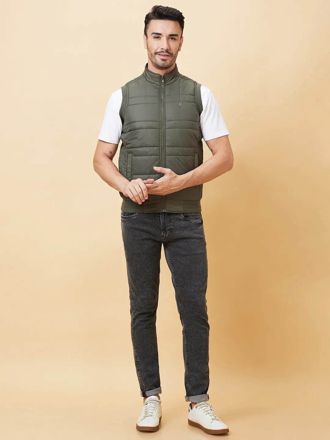Military Green Regular Fit Men's Jacket by Being Human Clothing - Image 2