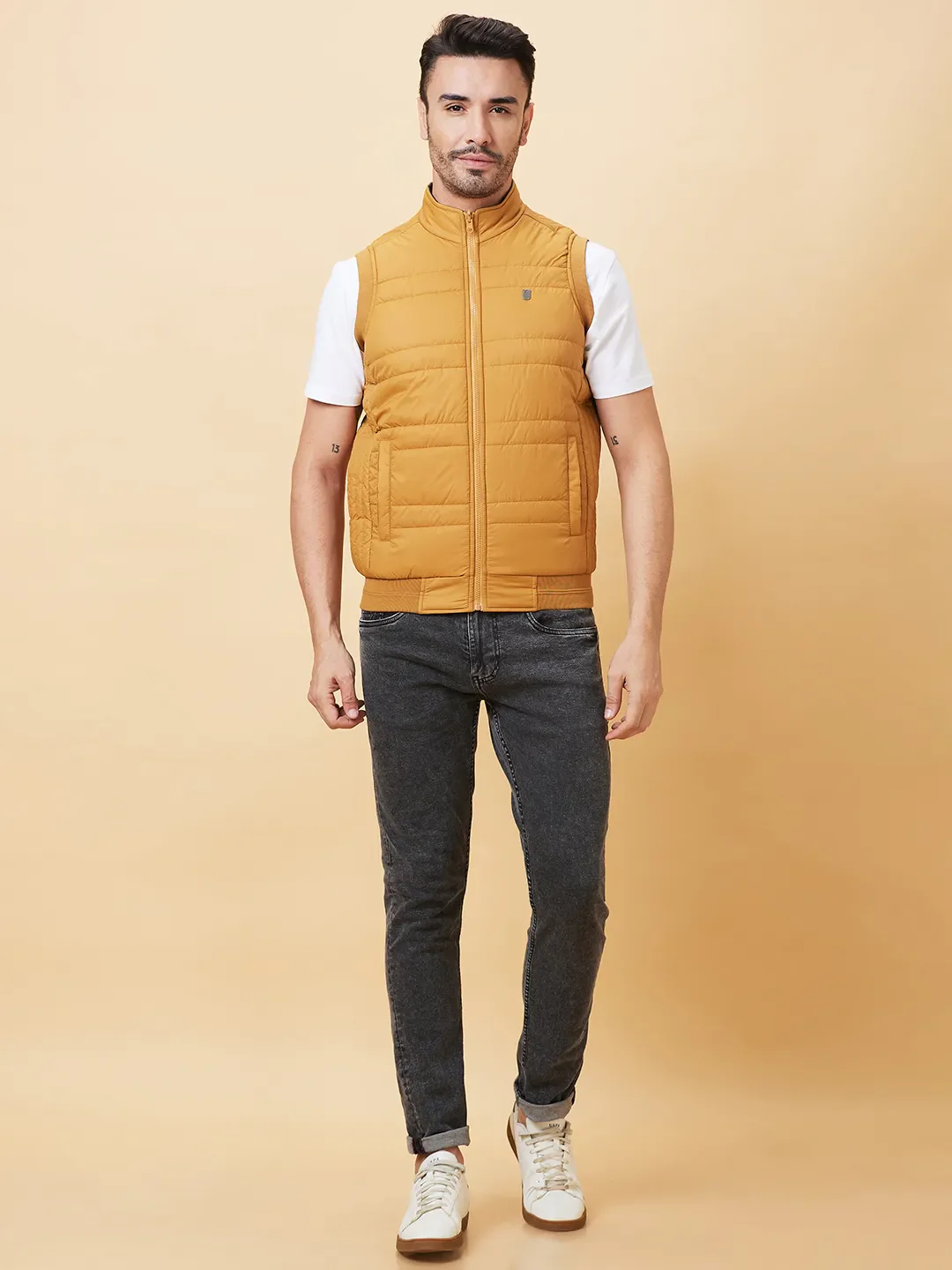 Mustard Regular Fit Men's Jacket by Being Human Clothing - Image 2