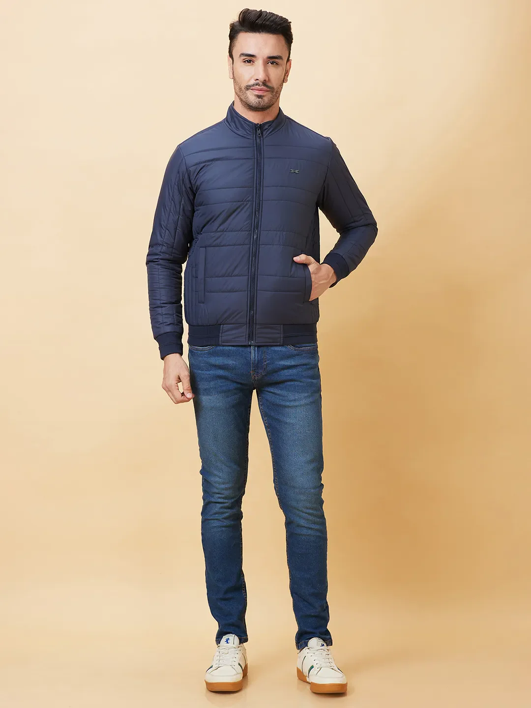 Navy Regular Fit Men's Jacket by Being Human Clothing - Image 2