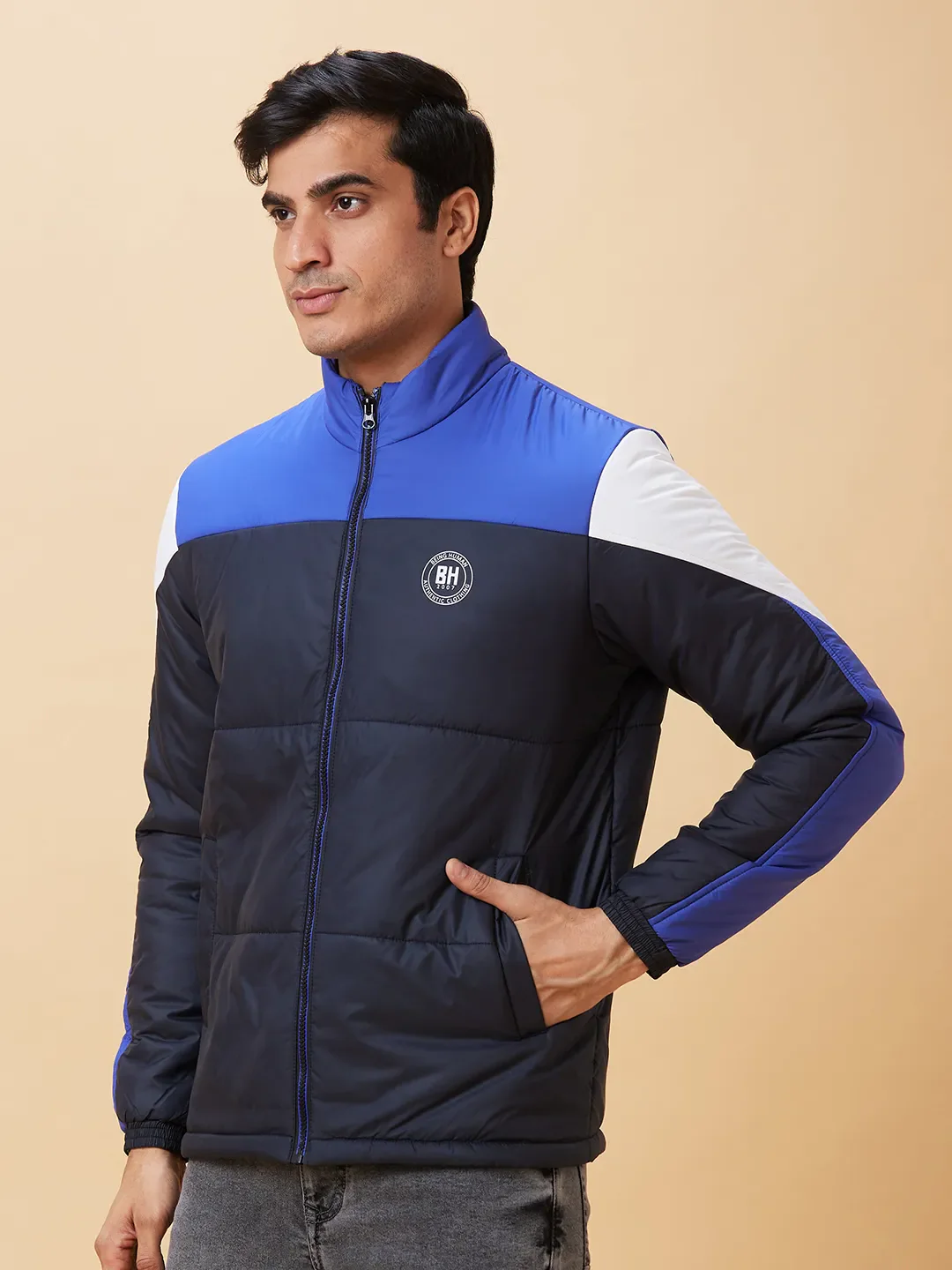 Navy Regular Fit Men's Jacket by Being Human Clothing - Image 4
