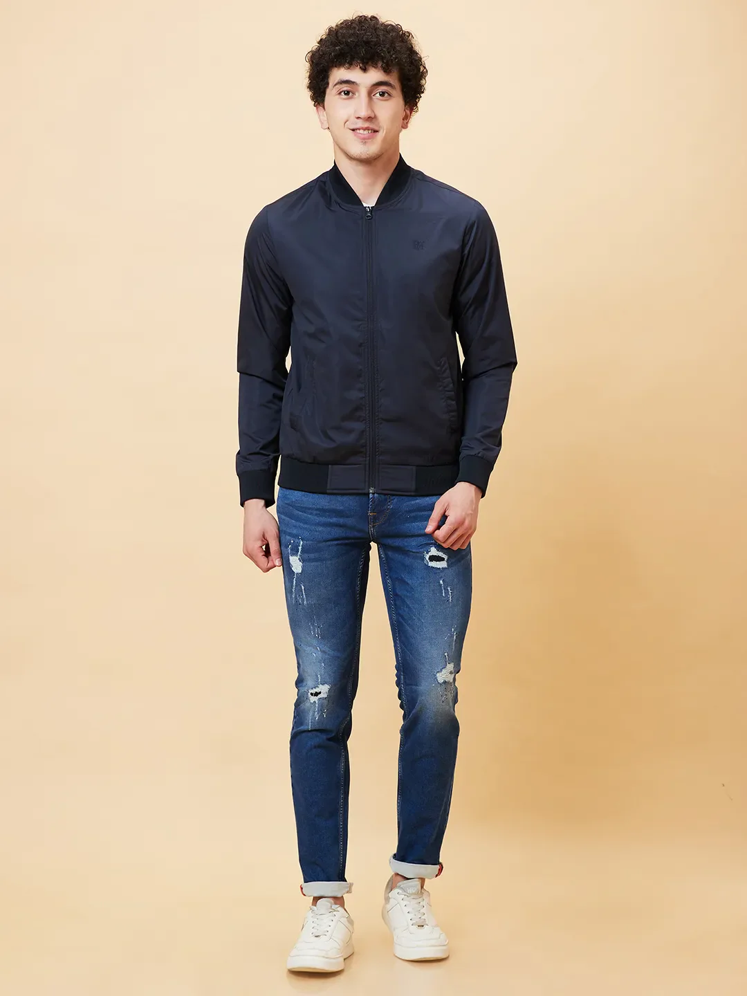 Navy Regular Fit Men's Jacket by Being Human Clothing - Image 5