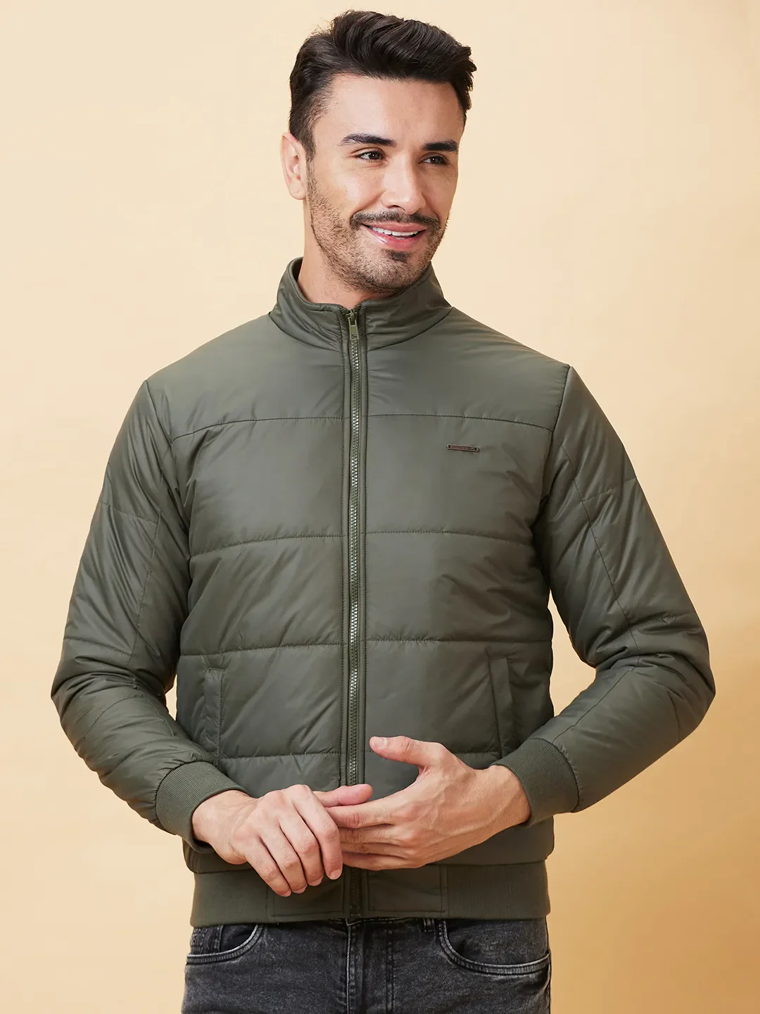 Olive Regular Fit Long Sleeves Men's Jacket by Being Human Clothing