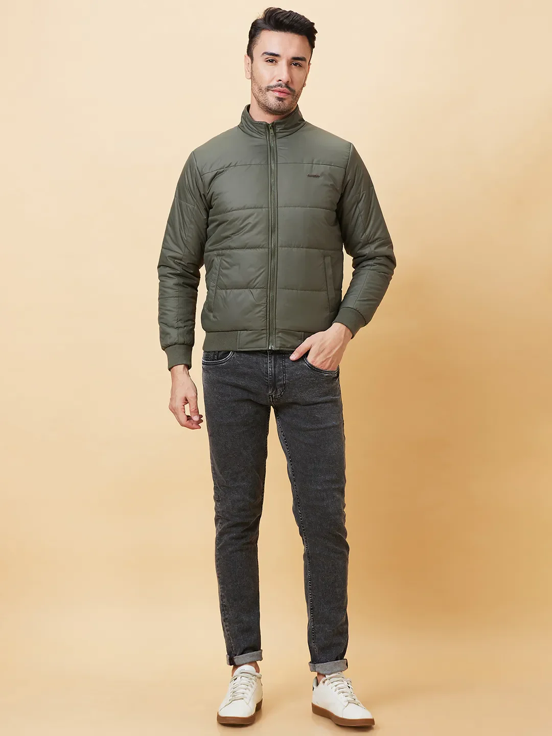 Olive Regular Fit Long Sleeves Men's Jacket by Being Human Clothing - Image 2