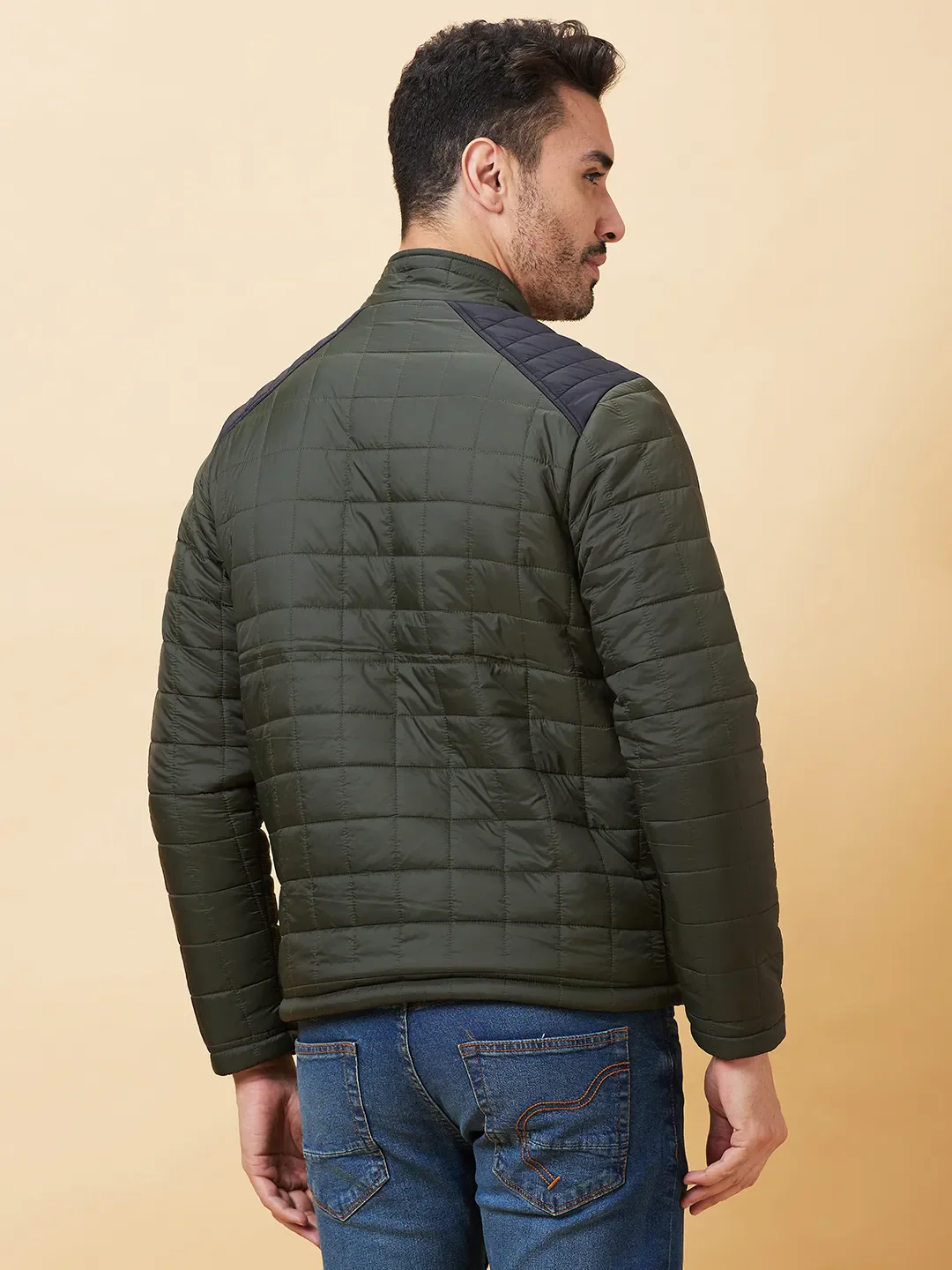 Olive Regular Fit Men's Jacket by Being Human Clothing - Image 3