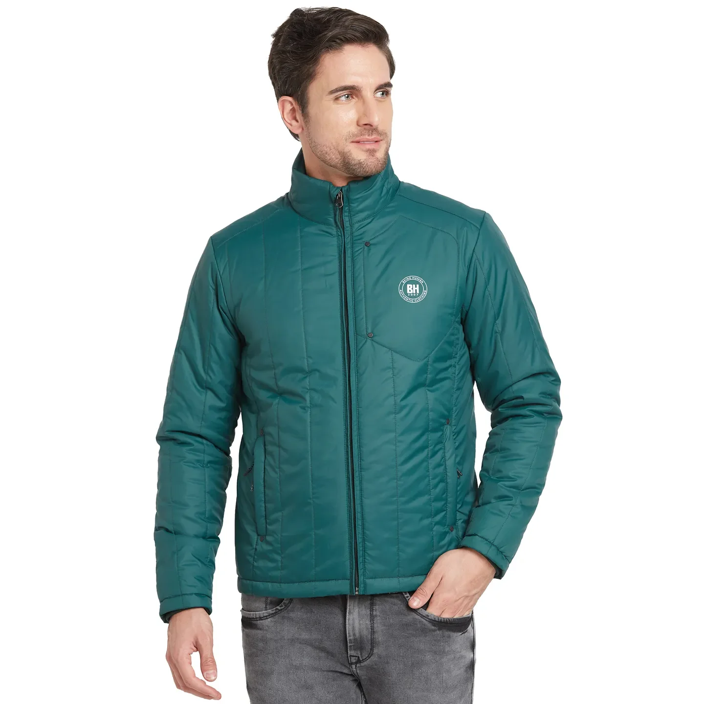 Green Regular Fit Long Sleeves Men's Jacket by Being Human Clothing