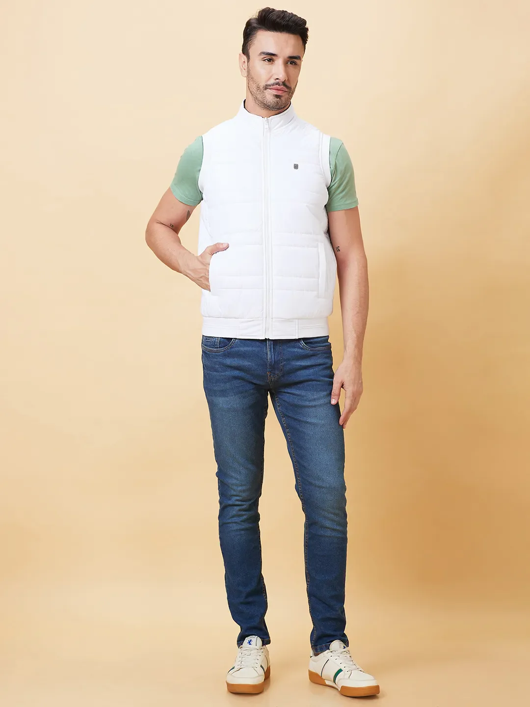 White Regular Fit Long Sleeves Men's Jacket by Being Human Clothing - Image 2