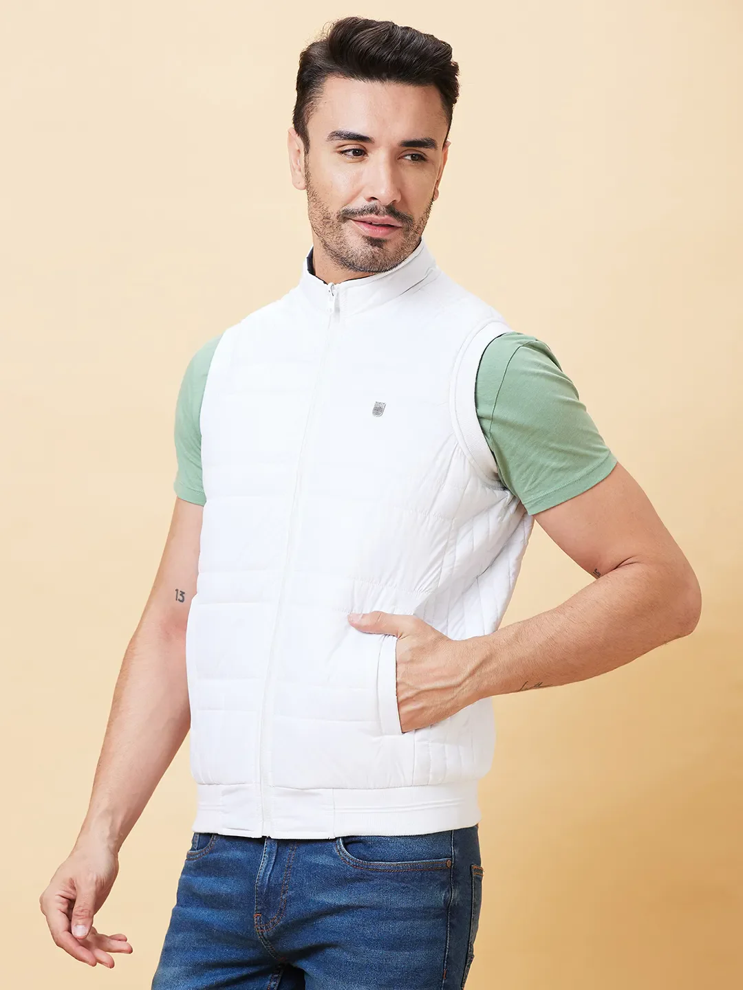 White Regular Fit Long Sleeves Men's Jacket by Being Human Clothing - Image 4