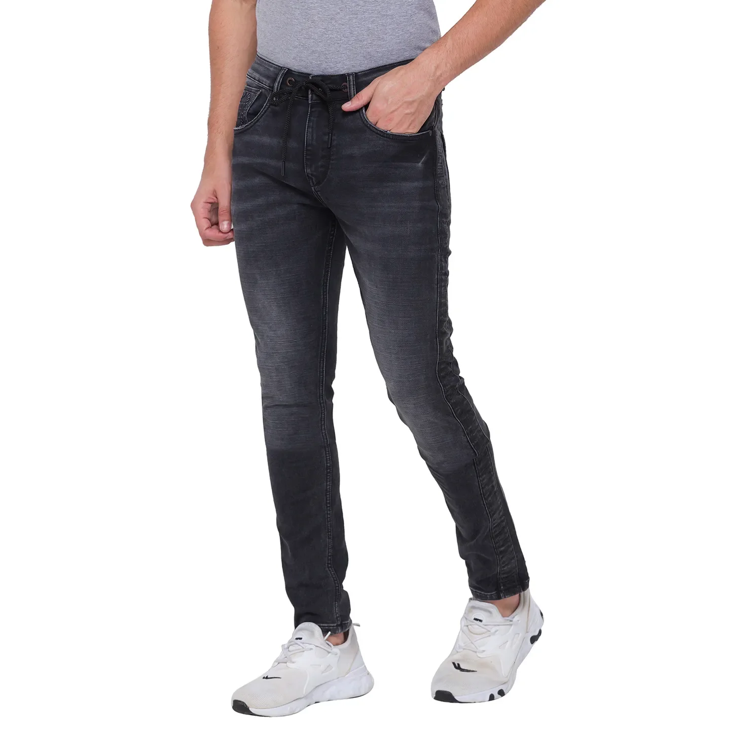 Black Jogger Fit Denims For Men By Being Human Clothing - Image 4