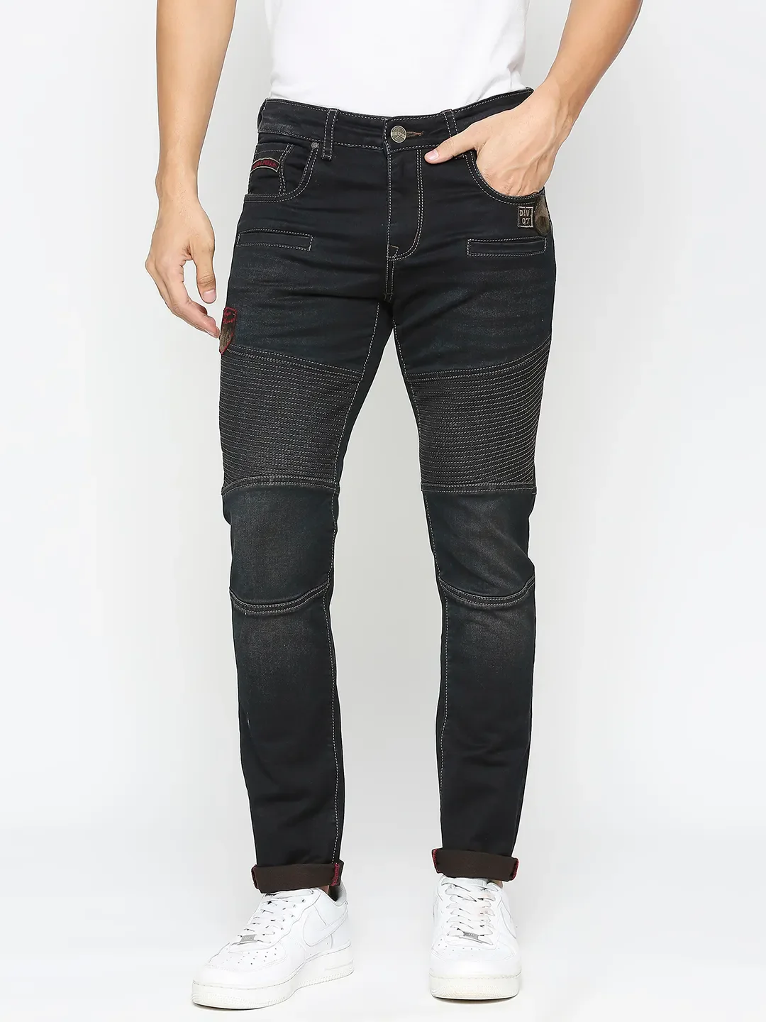 Black Slim Fit Denims For Men By Being Human Clothing