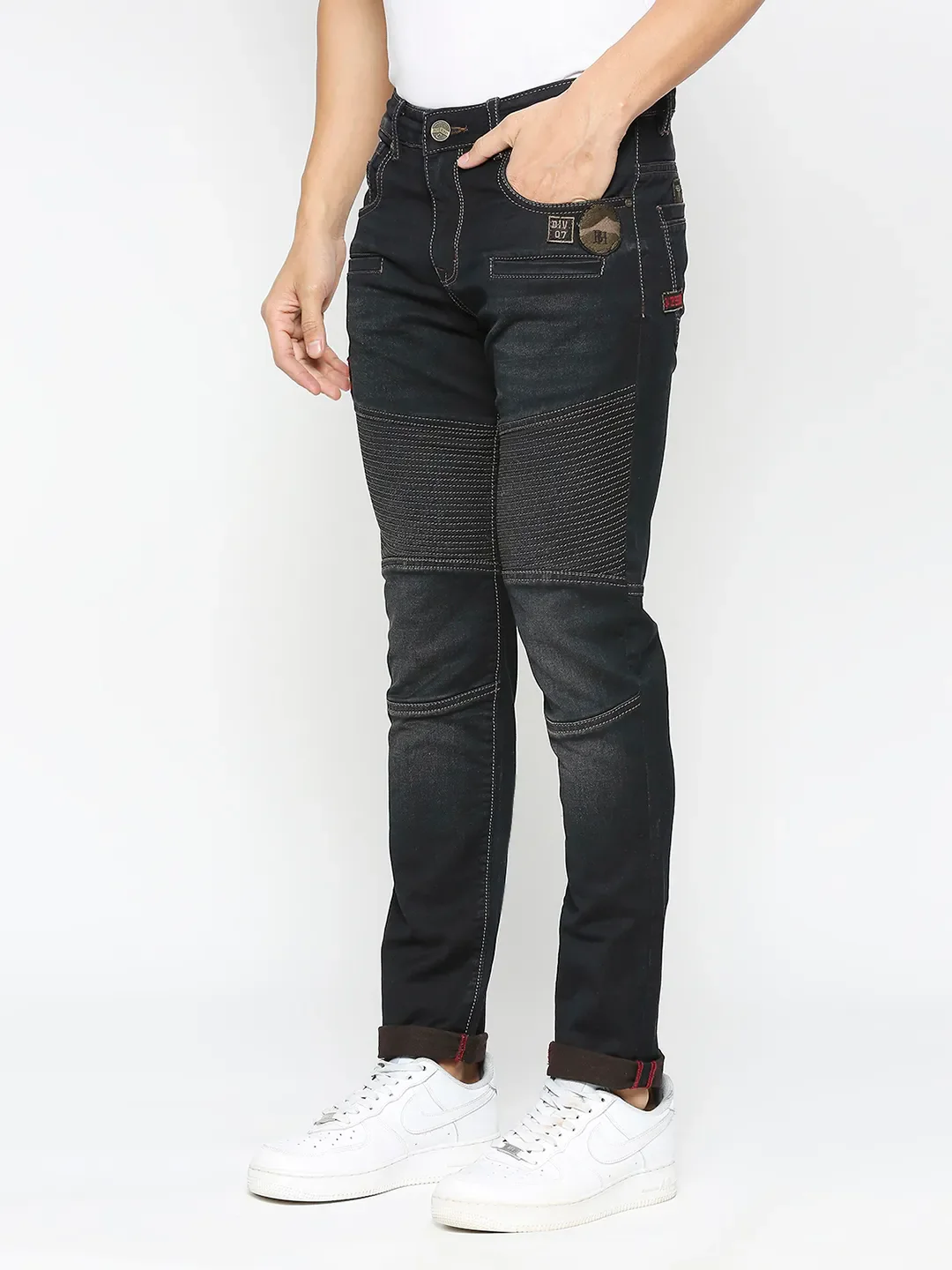 Black Slim Fit Denims For Men By Being Human Clothing - Image 2
