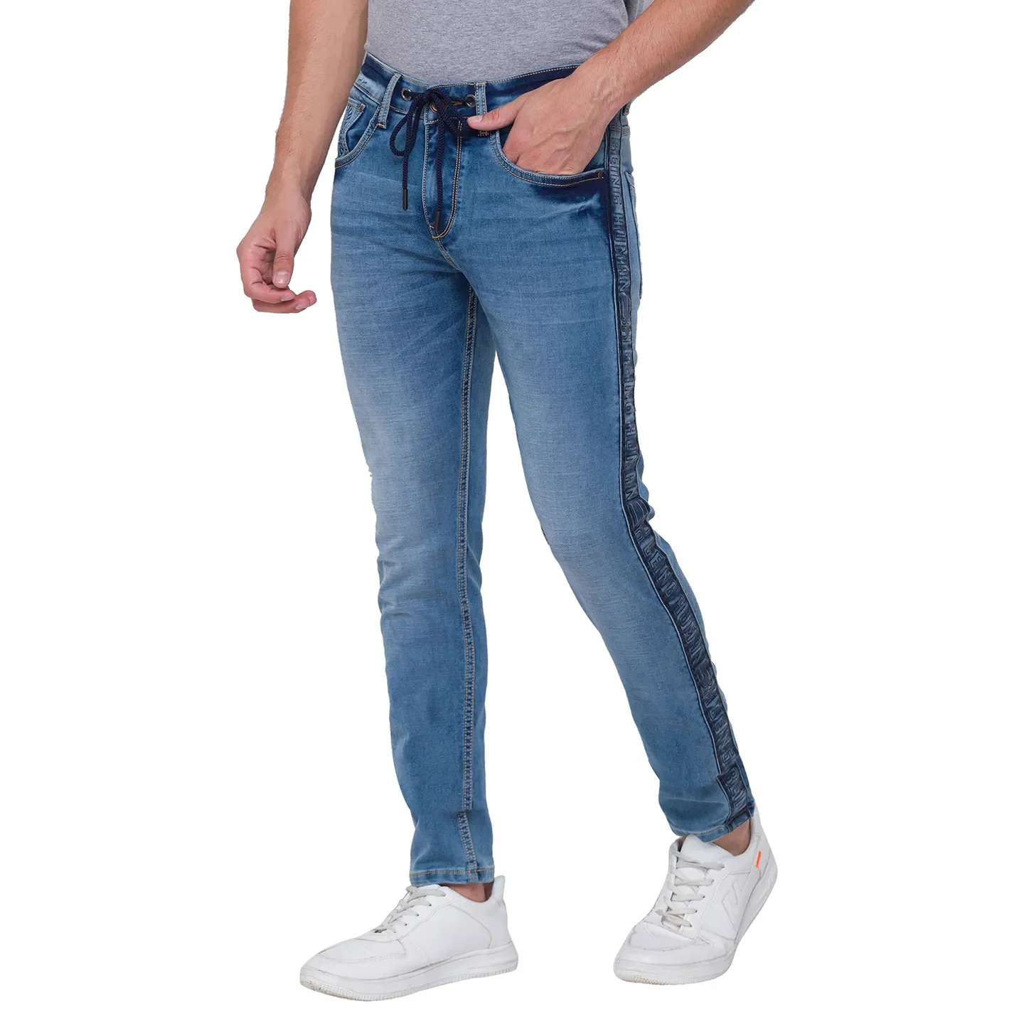 Light Blue Jogger Fit Denims For Men By Being Human Clothing - Image 4