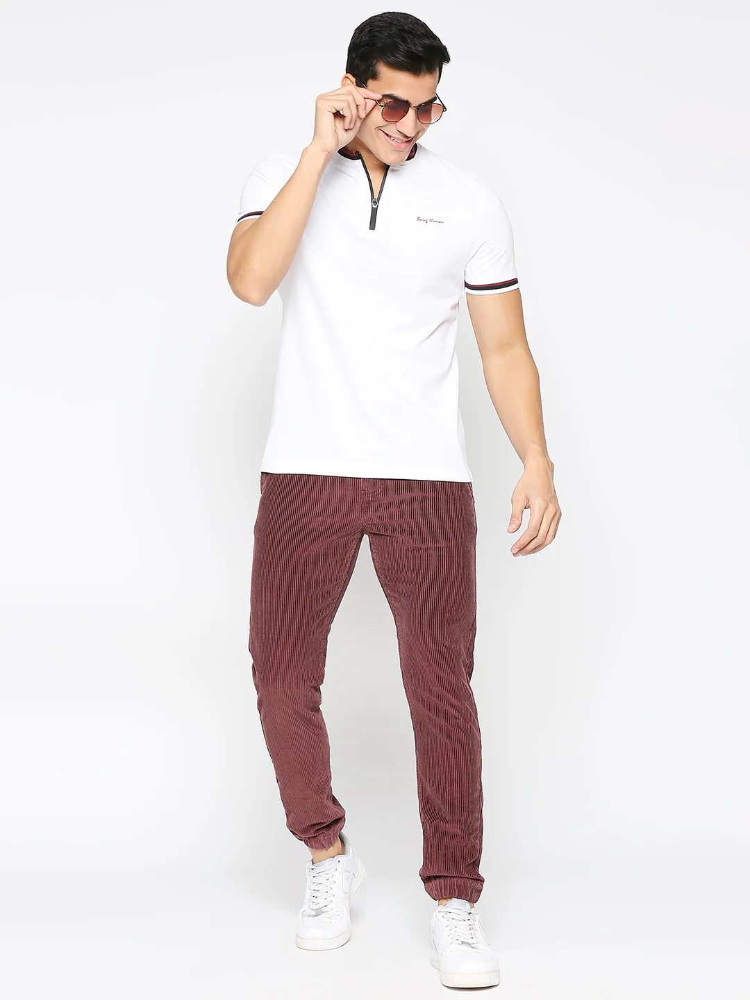 Maroon Slim Fit Joggers For Men By Being Human Clothing - Image 6