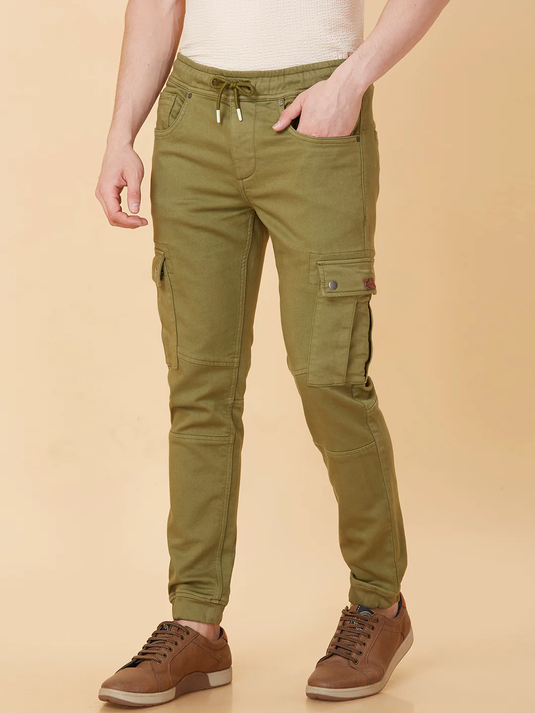 Olive Slim Fit Joggers For Men By Being Human Clothing - Image 4