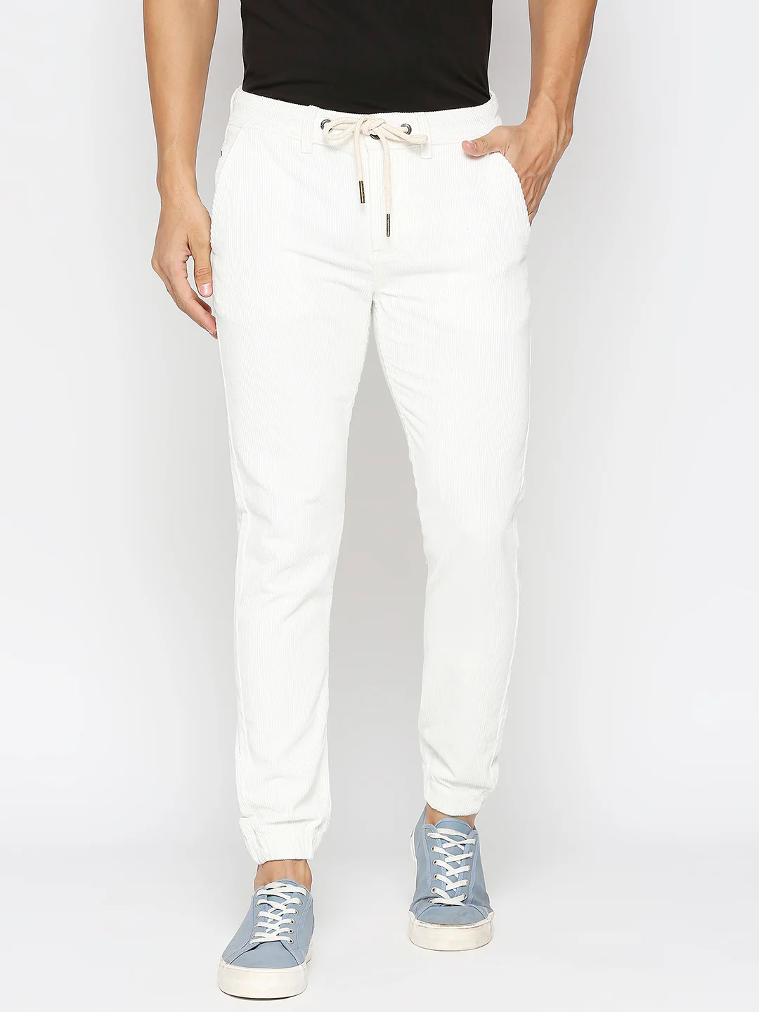 White Slim Fit Joggers For Men By Being Human Clothing