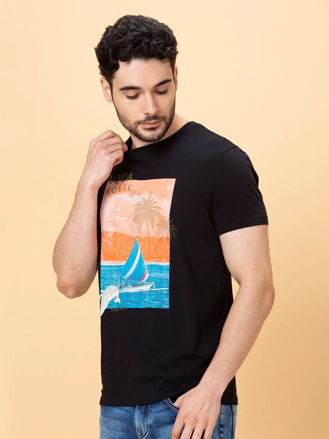 Black Regular Fit Men's Short Sleeves T-Shirt by Being Human Clothing - Image 4