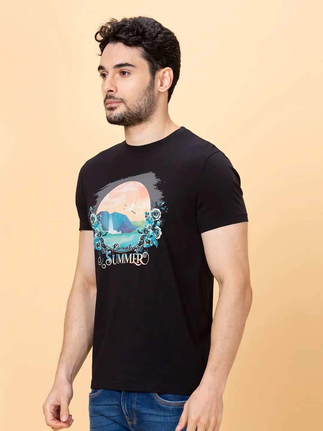Black Regular Fit Round Neck Men's T-Shirt by Being Human Clothing - Image 4