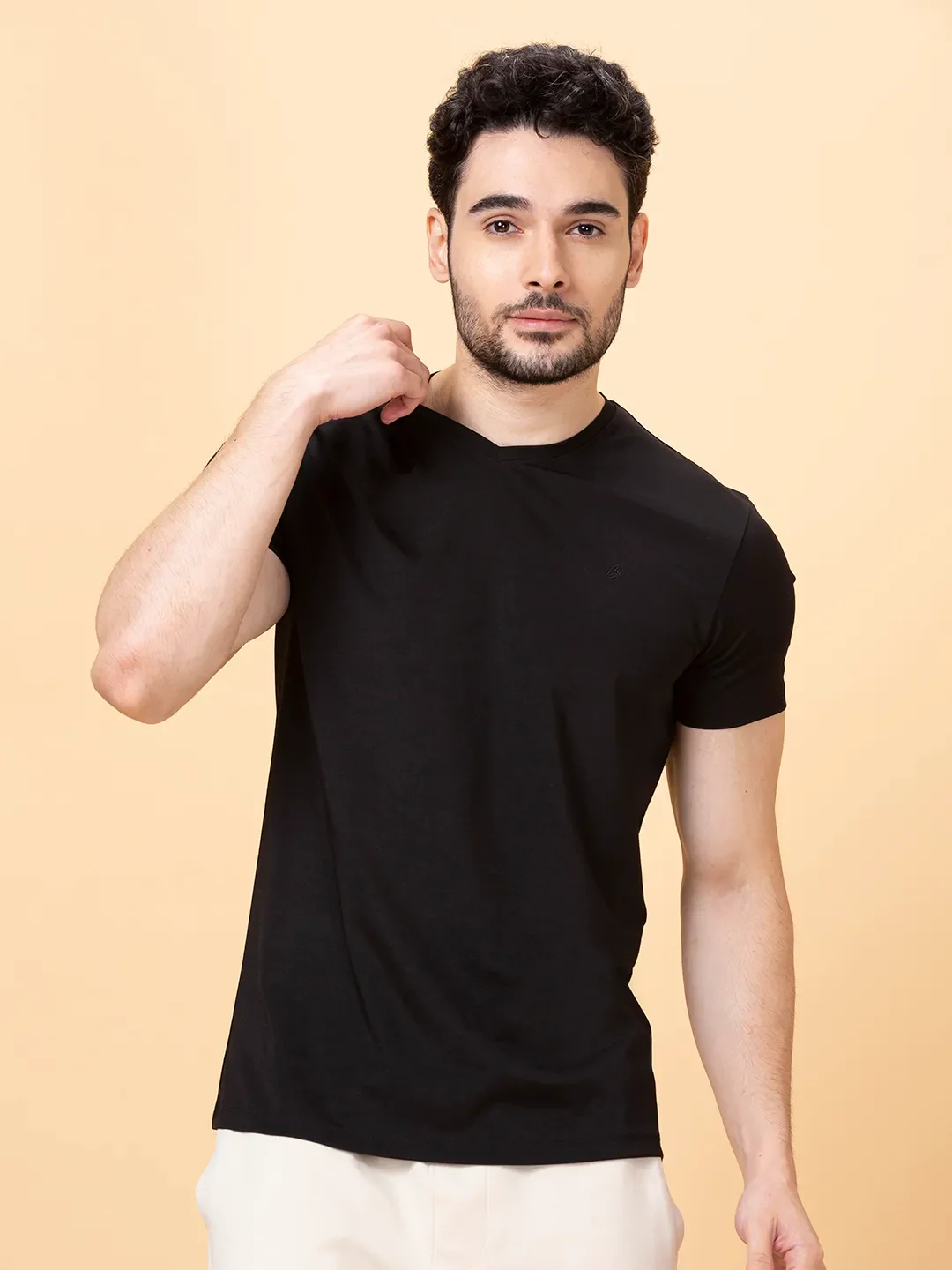 Black Regular Fit V Neck Men's T-Shirt by Being Human Clothing