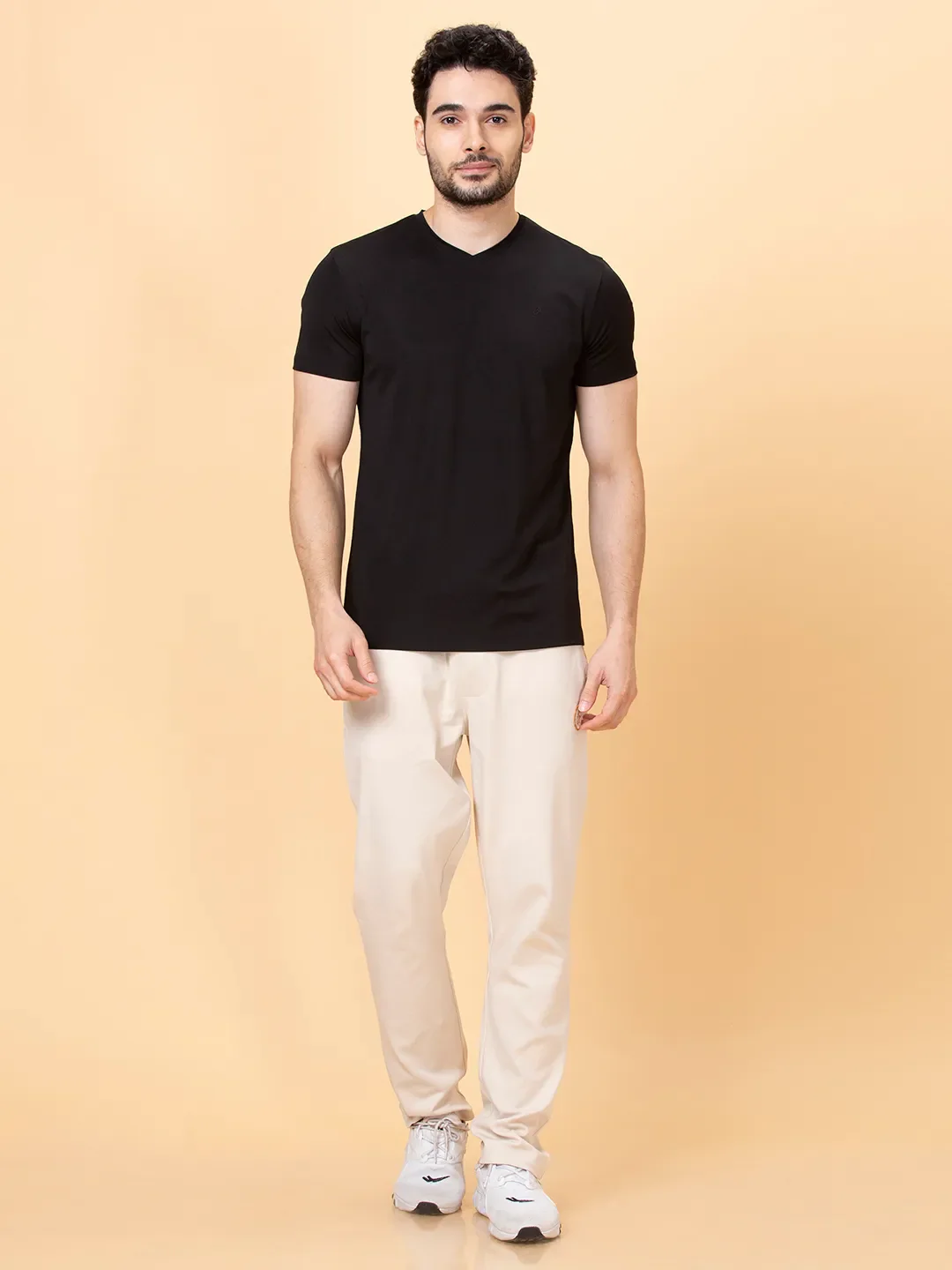 Black Regular Fit V Neck Men's T-Shirt by Being Human Clothing - Image 2