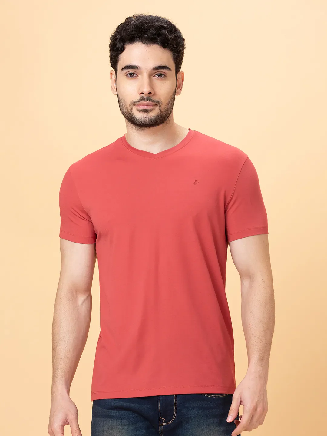 Brick Regular Fit V Neck Men's T-Shirt by Being Human Clothing