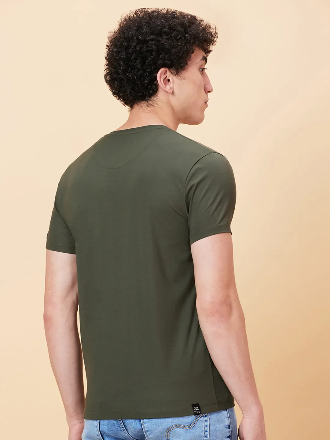 Dark Olive Regular Fit V Neck Men's T-Shirt by Being Human Clothing - Image 3