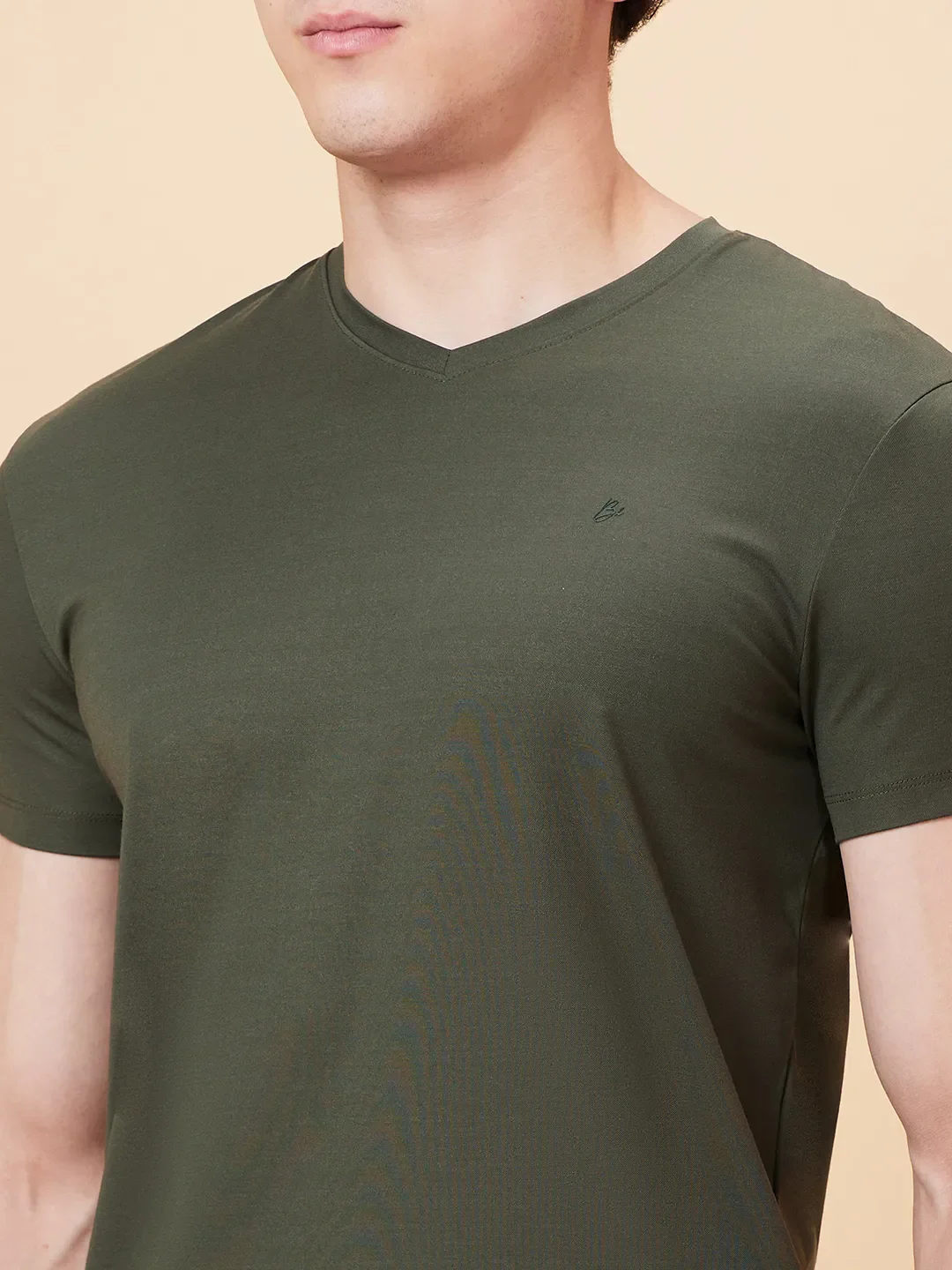 Dark Olive Regular Fit V Neck Men's T-Shirt by Being Human Clothing - Image 5