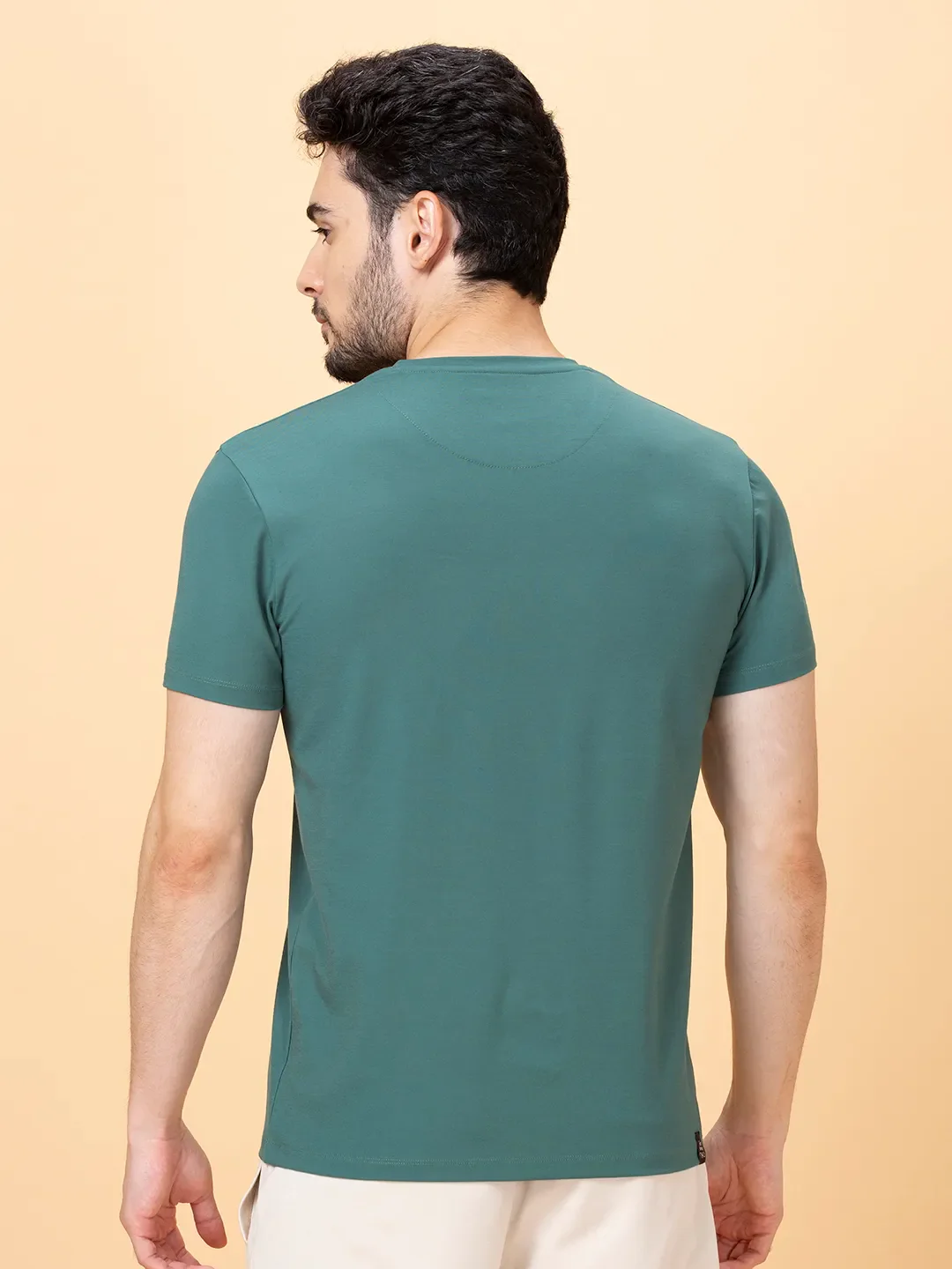 Green Regular Fit V Neck Men's T-Shirt by Being Human Clothing - Image 3