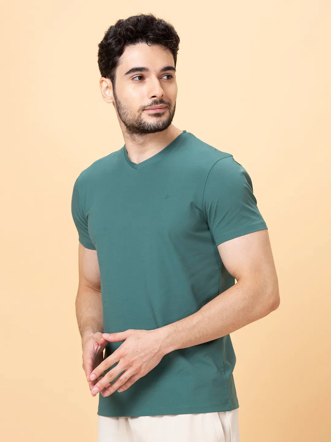 Green Regular Fit V Neck Men's T-Shirt by Being Human Clothing - Image 4