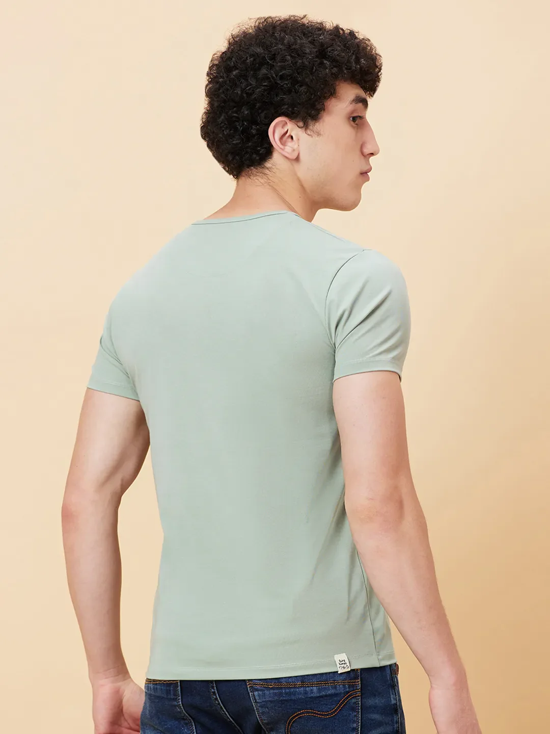 Green Foam Regular Fit Henley Neck Men's T-Shirt by Being Human Clothing - Image 3