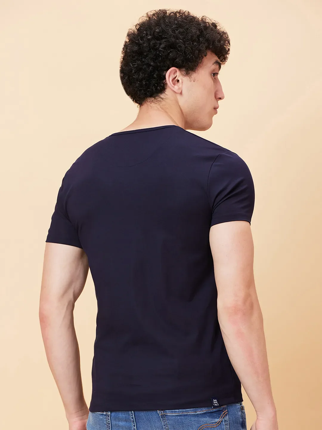 Navy Regular Fit Henley Neck Men's T-Shirt by Being Human Clothing - Image 3