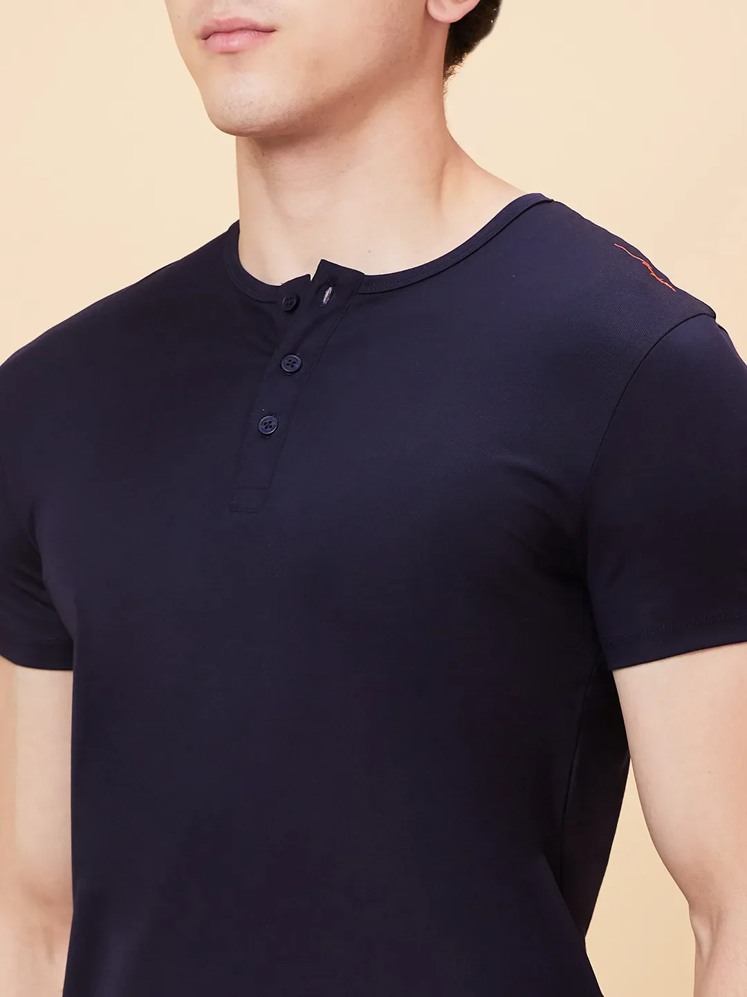 Navy Regular Fit Henley Neck Men's T-Shirt by Being Human Clothing - Image 5
