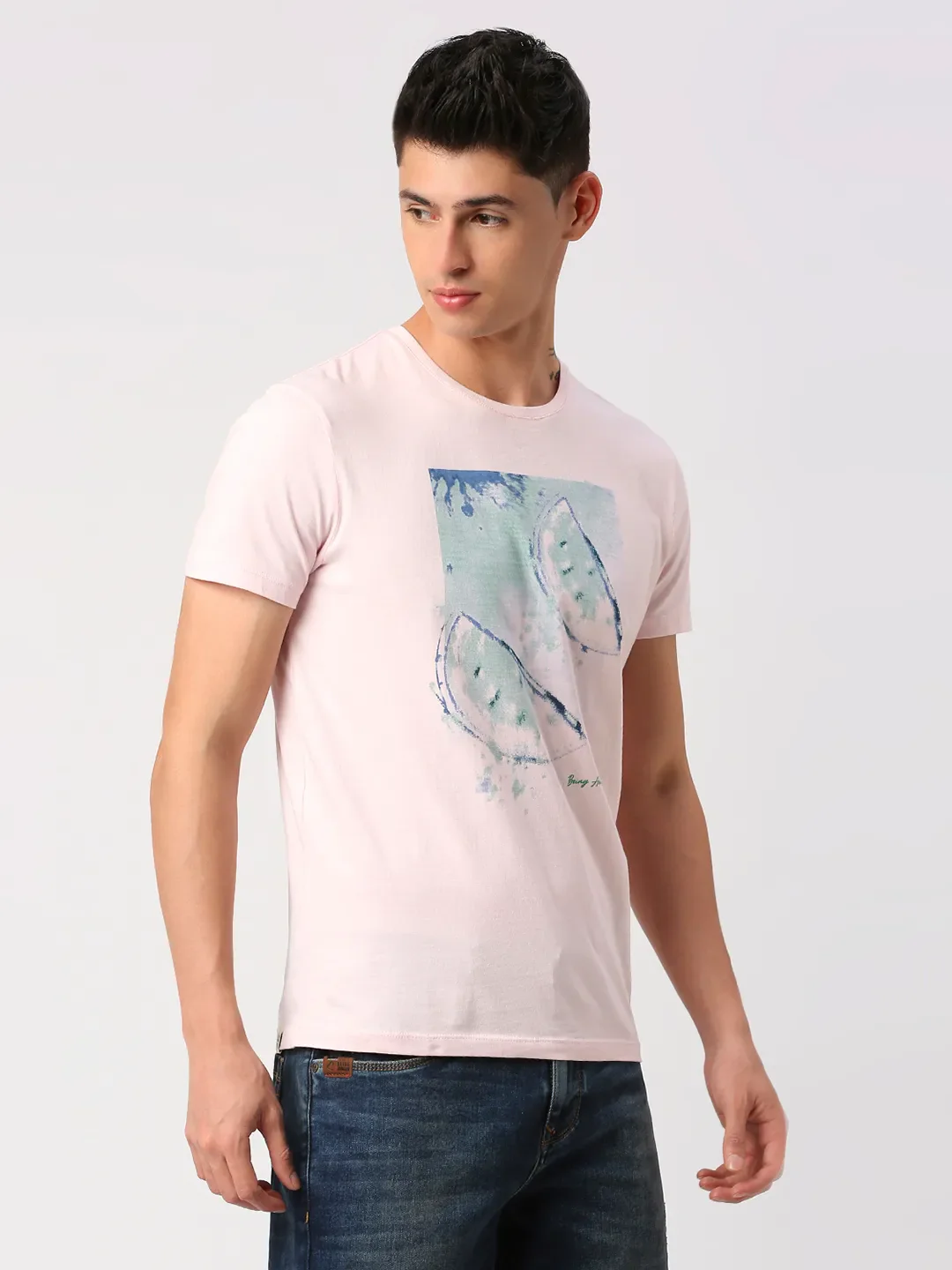 Powder Pink Regular Fit Round Neck Men's T-Shirt by Being Human Clothing - Image 10