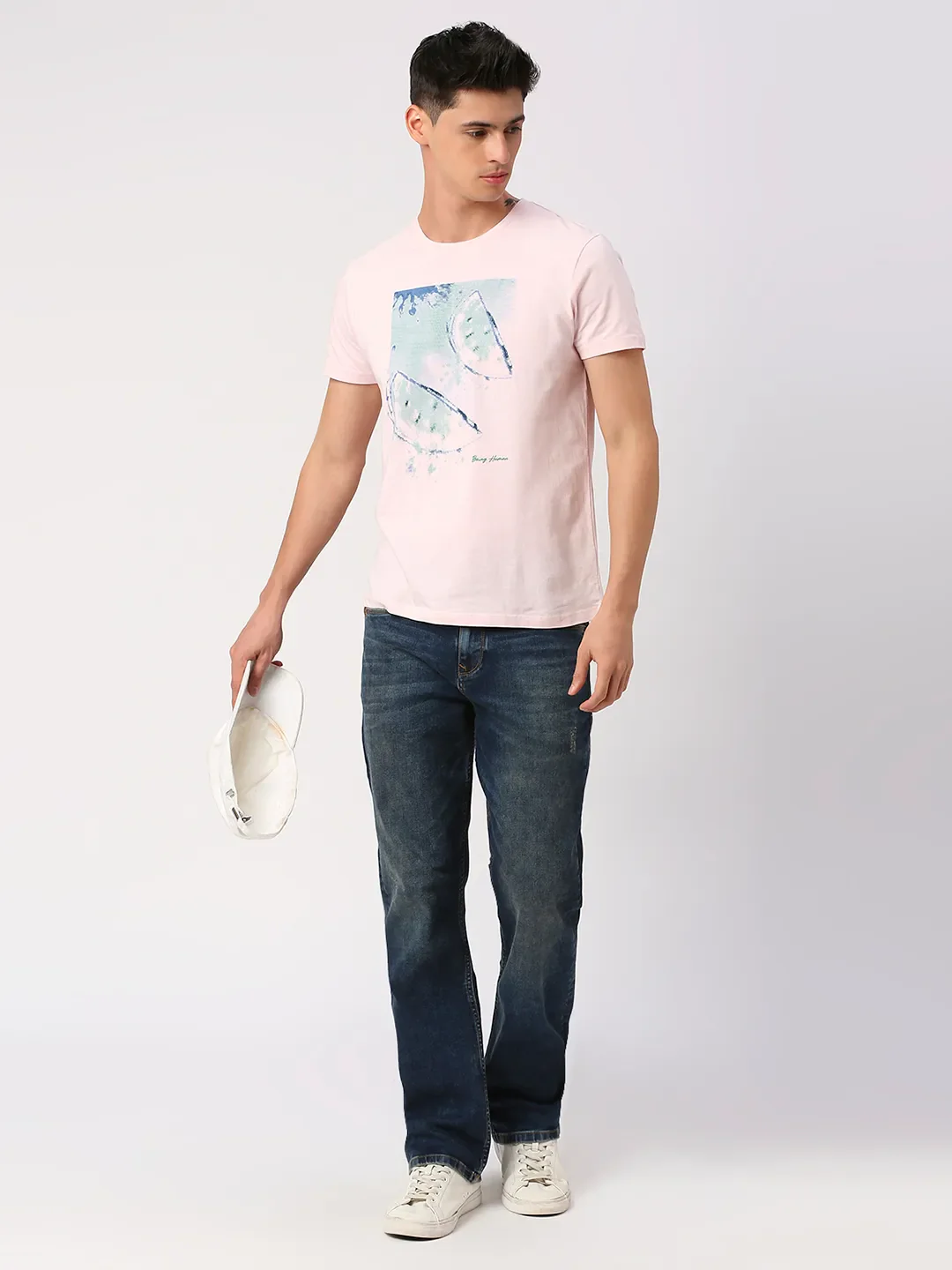 Powder Pink Regular Fit Round Neck Men's T-Shirt by Being Human Clothing - Image 6
