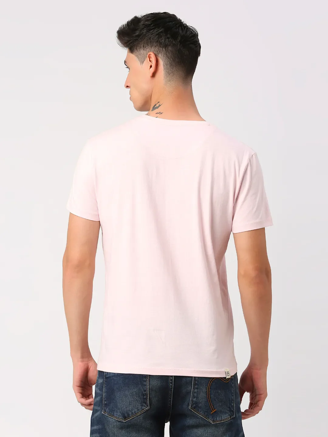 Powder Pink Regular Fit Round Neck Men's T-Shirt by Being Human Clothing - Image 9