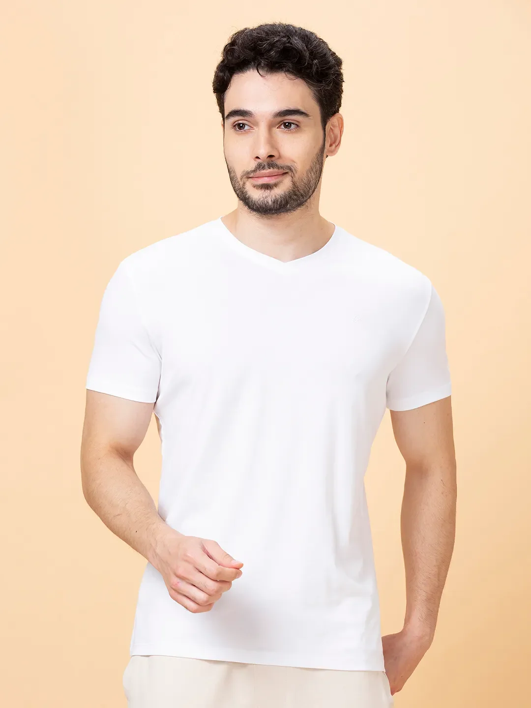 White Regular Fit V Neck Men's T-Shirt by Being Human Clothing
