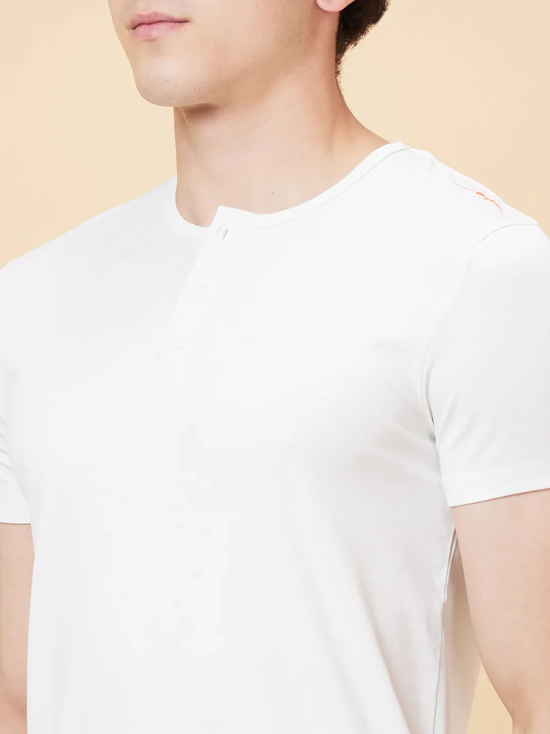 White Regular Fit Henley Neck Men's T-Shirt by Being Human Clothing - Image 5