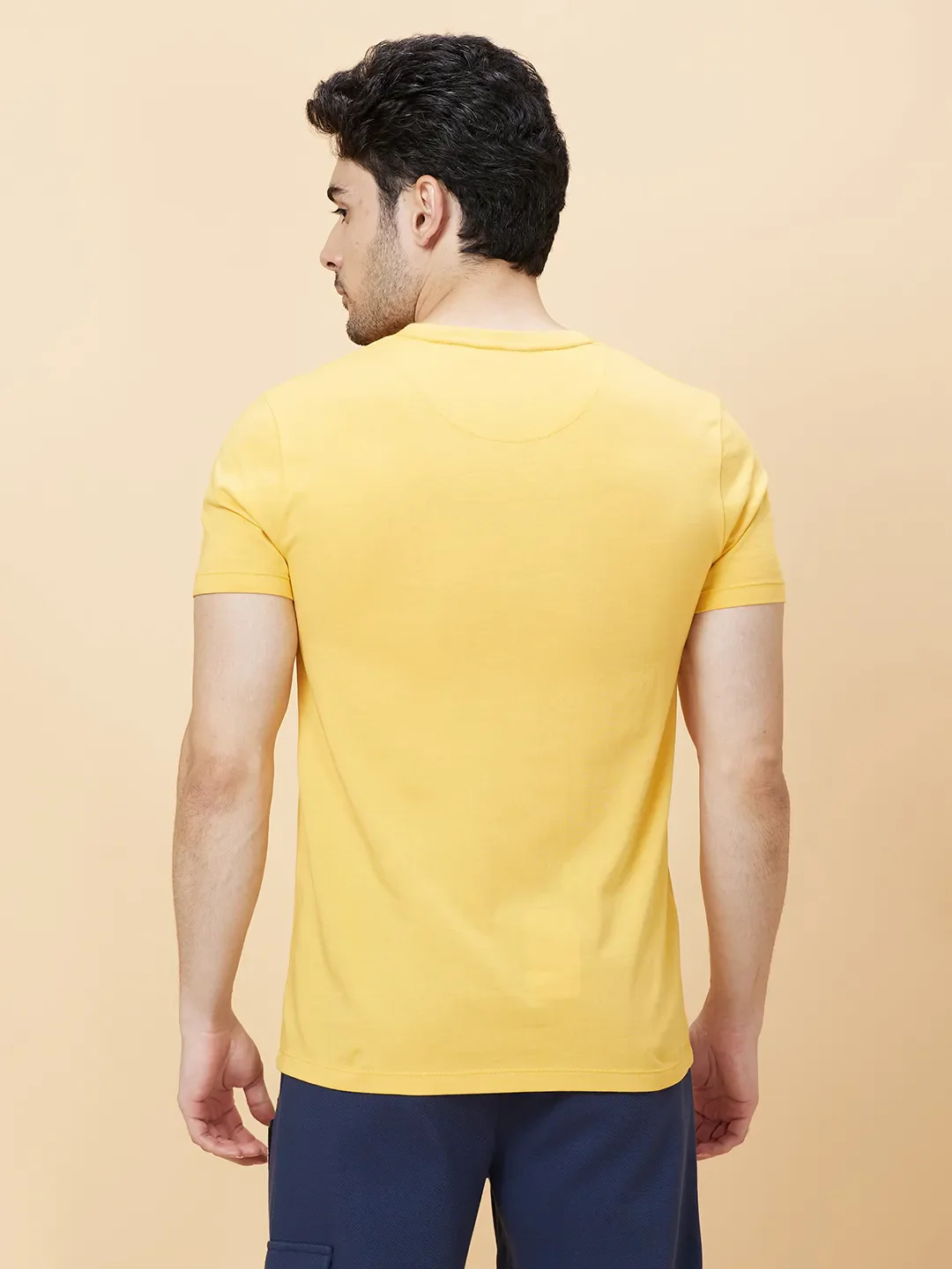 Amber Yellow Regular Fit Round Neck Men's T-Shirt by Being Human Clothing - Image 3