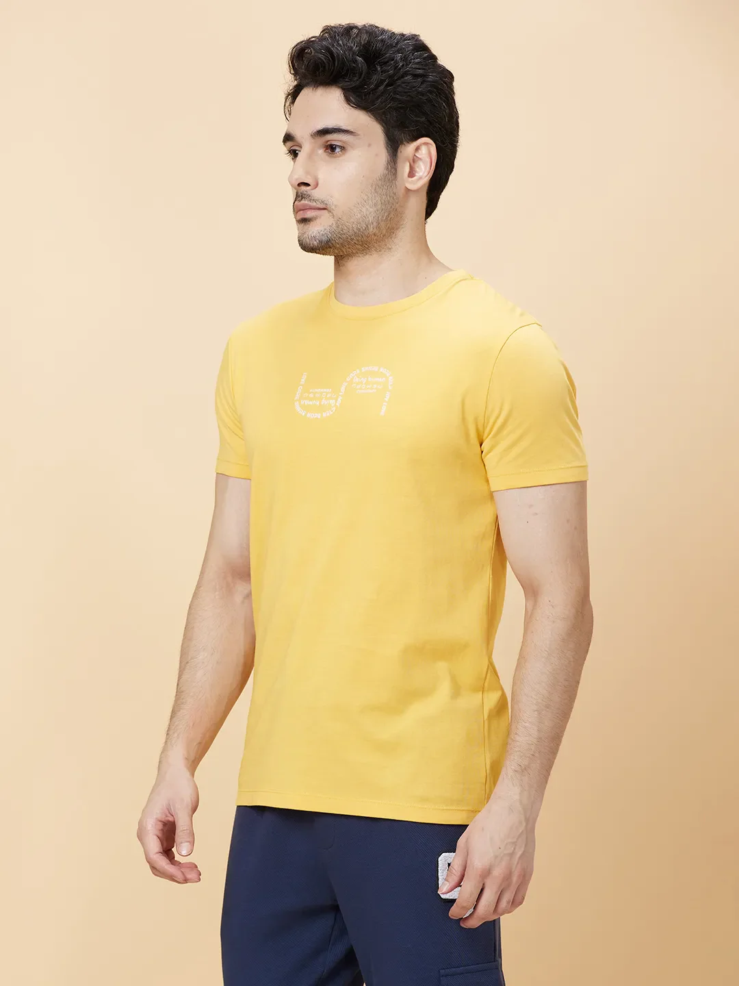 Amber Yellow Regular Fit Round Neck Men's T-Shirt by Being Human Clothing - Image 4
