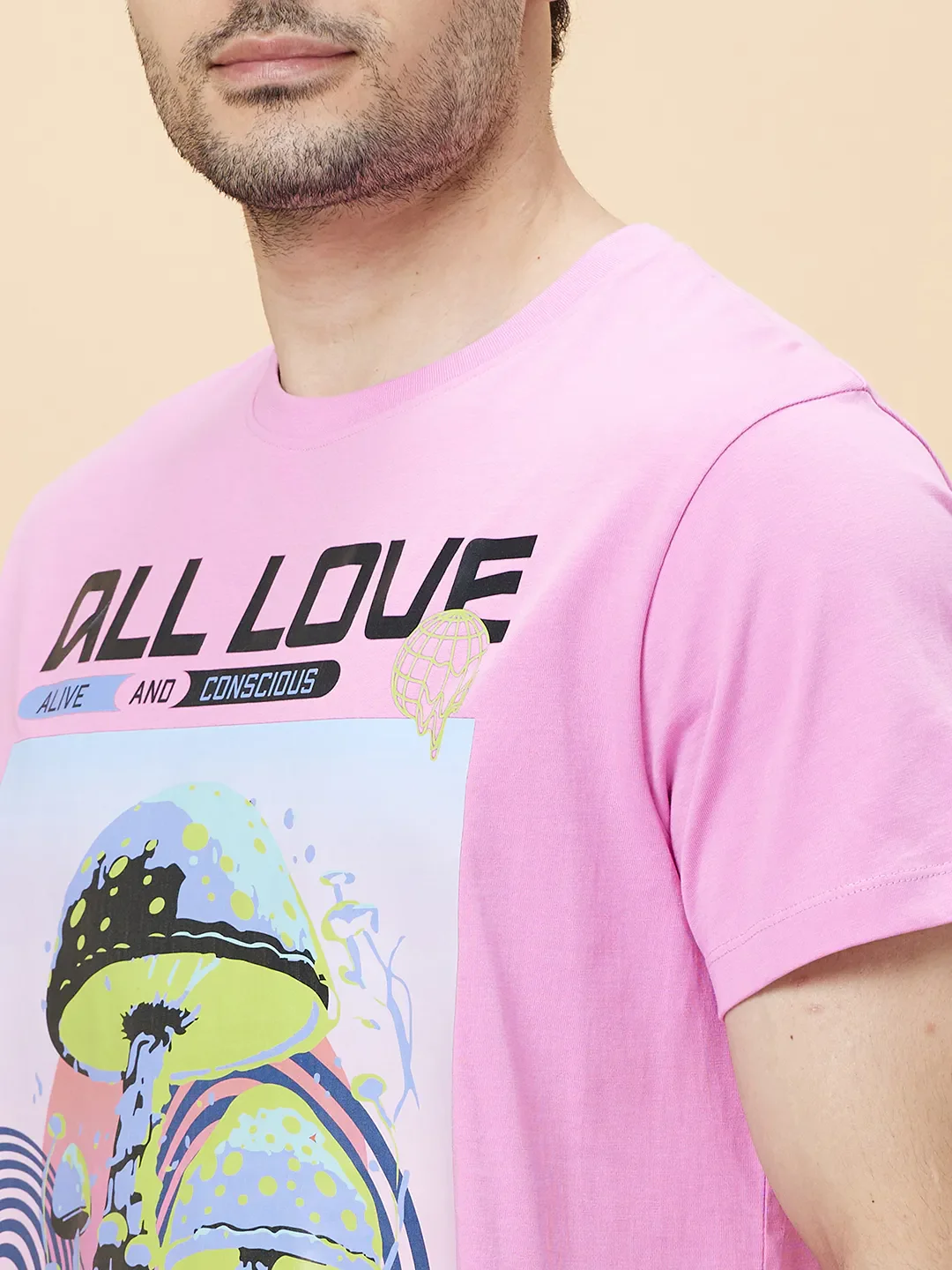 Baby Pink Regular Fit Round Neck Men's T-Shirt by Being Human Clothing - Image 2