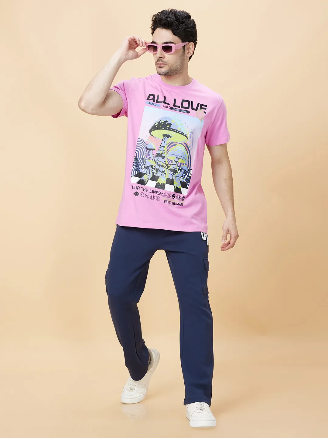 Baby Pink Regular Fit Round Neck Men's T-Shirt by Being Human Clothing - Image 6