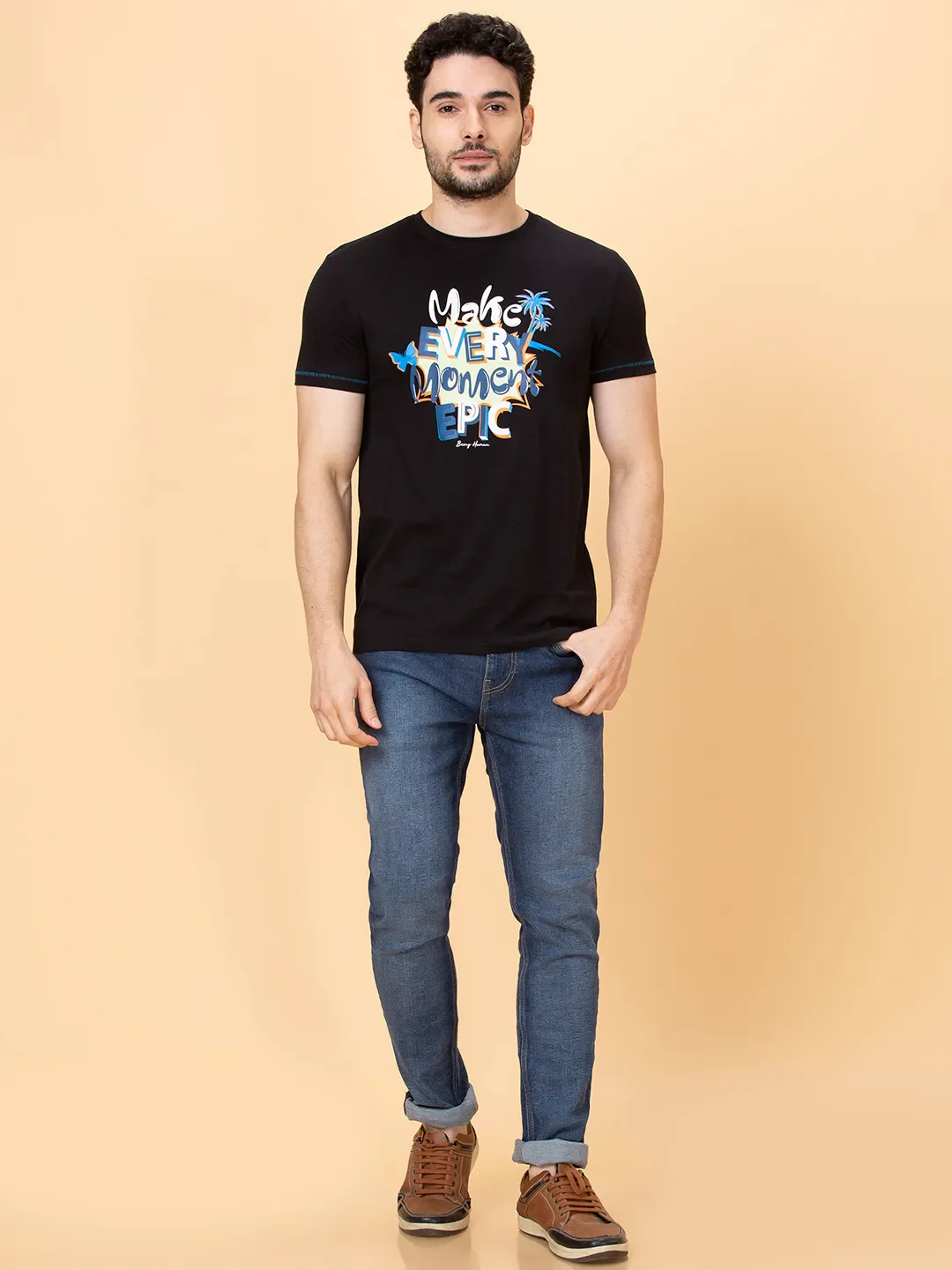 Black Regular Fit Round Neck Men's T-Shirt by Being Human Clothing - Image 2
