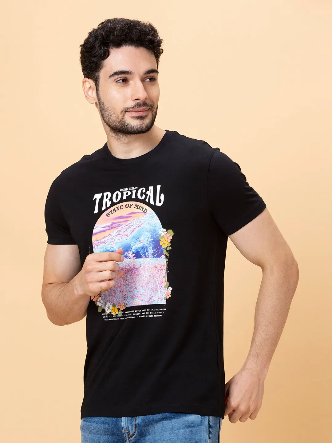 Black Regular Fit Round Neck Men's T-Shirt by Being Human Clothing - Image 4