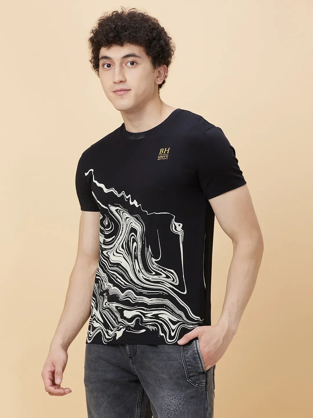 Black Regular Fit Round Neck Men's T-Shirt by Being Human Clothing - Image 3
