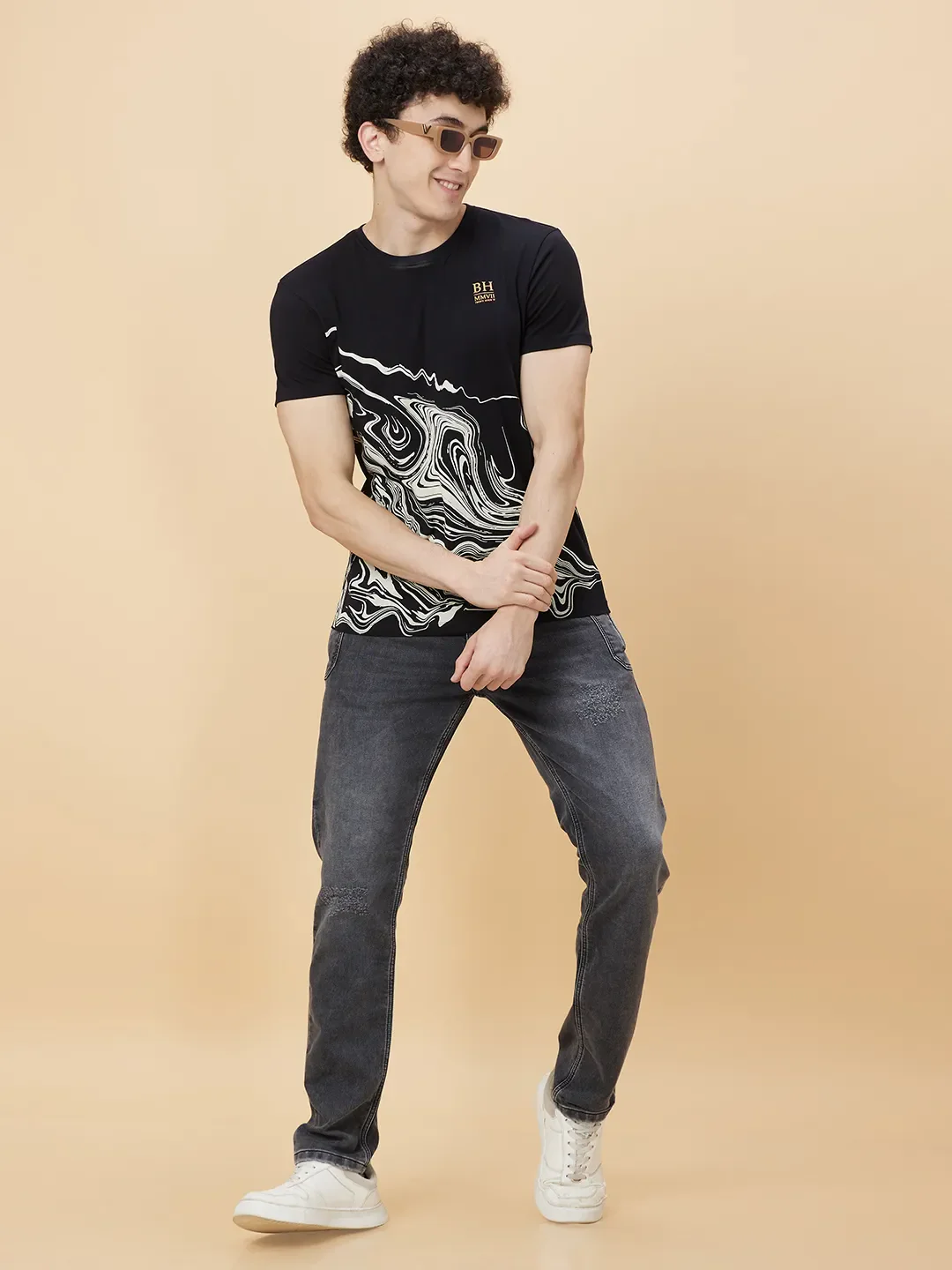Black Regular Fit Round Neck Men's T-Shirt by Being Human Clothing - Image 6