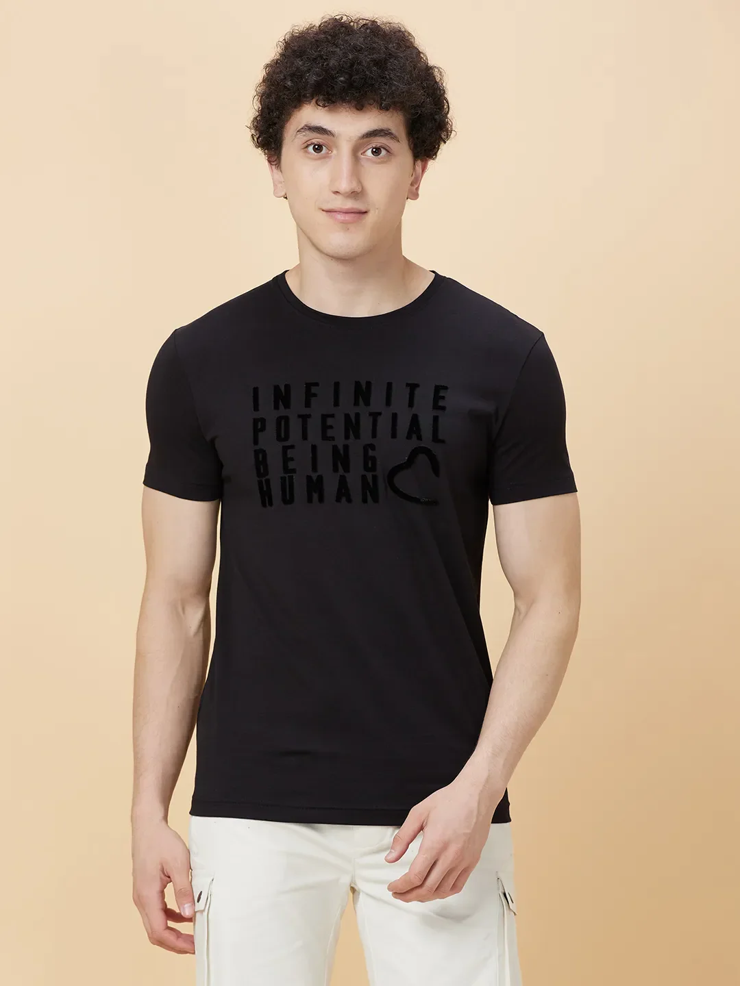 Black Regular Fit Round Neck Men's T-Shirt by Being Human Clothing