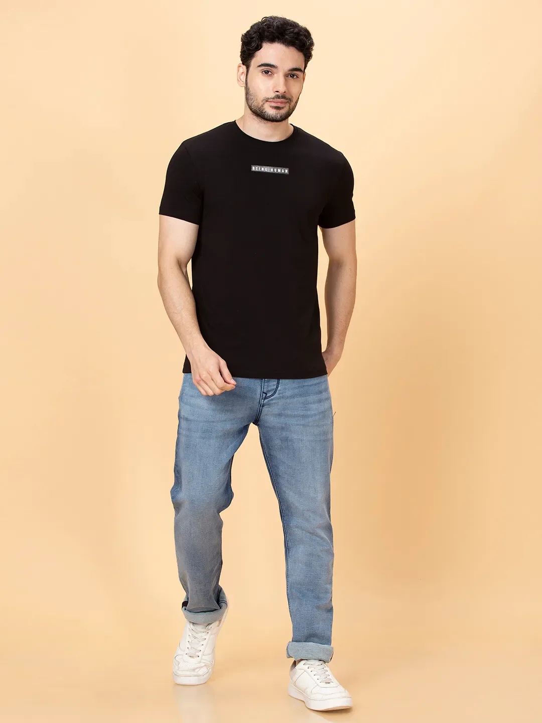 Black Regular Fit Round Neck Men's T-Shirt by Being Human Clothing - Image 2