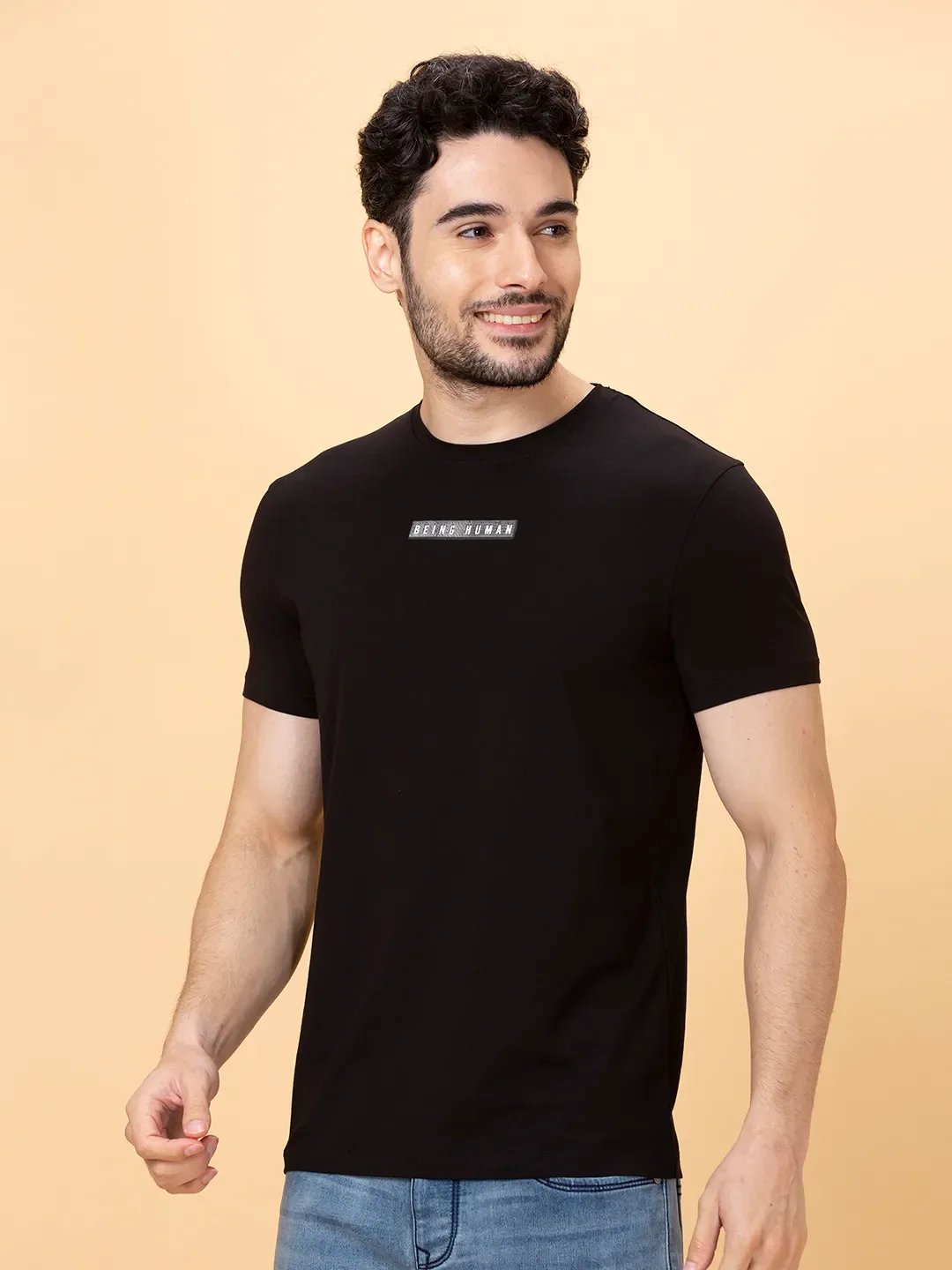 Black Regular Fit Round Neck Men's T-Shirt by Being Human Clothing - Image 4