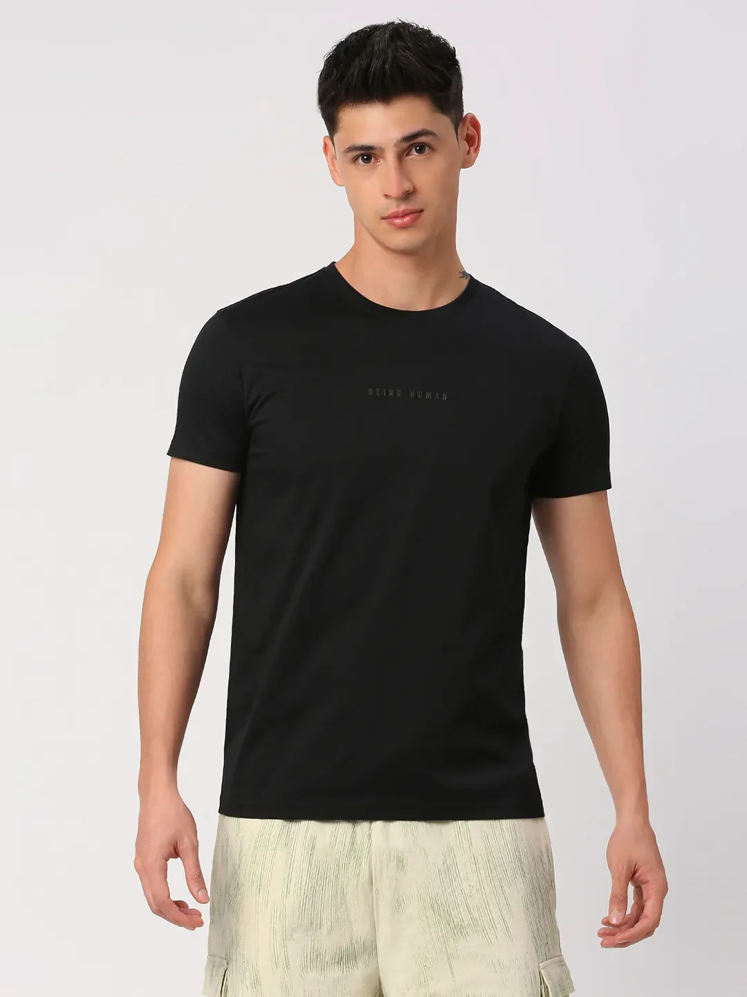 Black Regular Fit Round Neck Men's T-Shirt by Being Human Clothing - Image 7