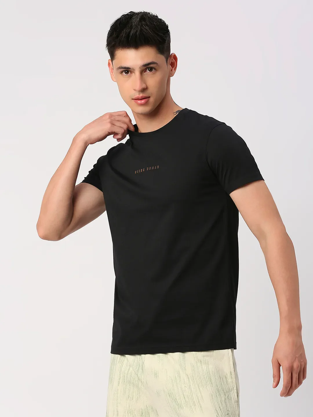 Black Regular Fit Round Neck Men's T-Shirt by Being Human Clothing - Image 8