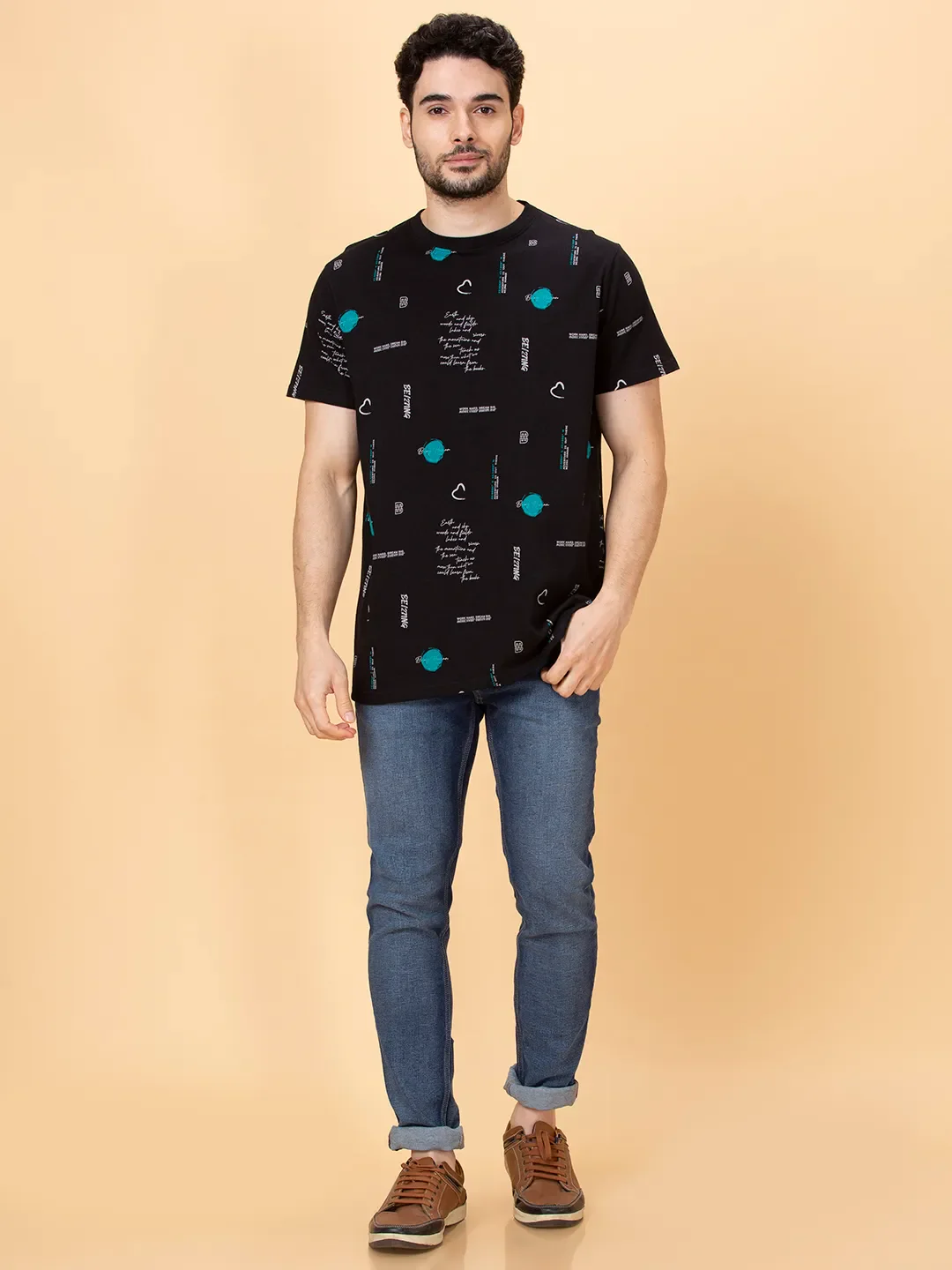 Black Regular Fit Round Neck Men's T-Shirt by Being Human Clothing - Image 2