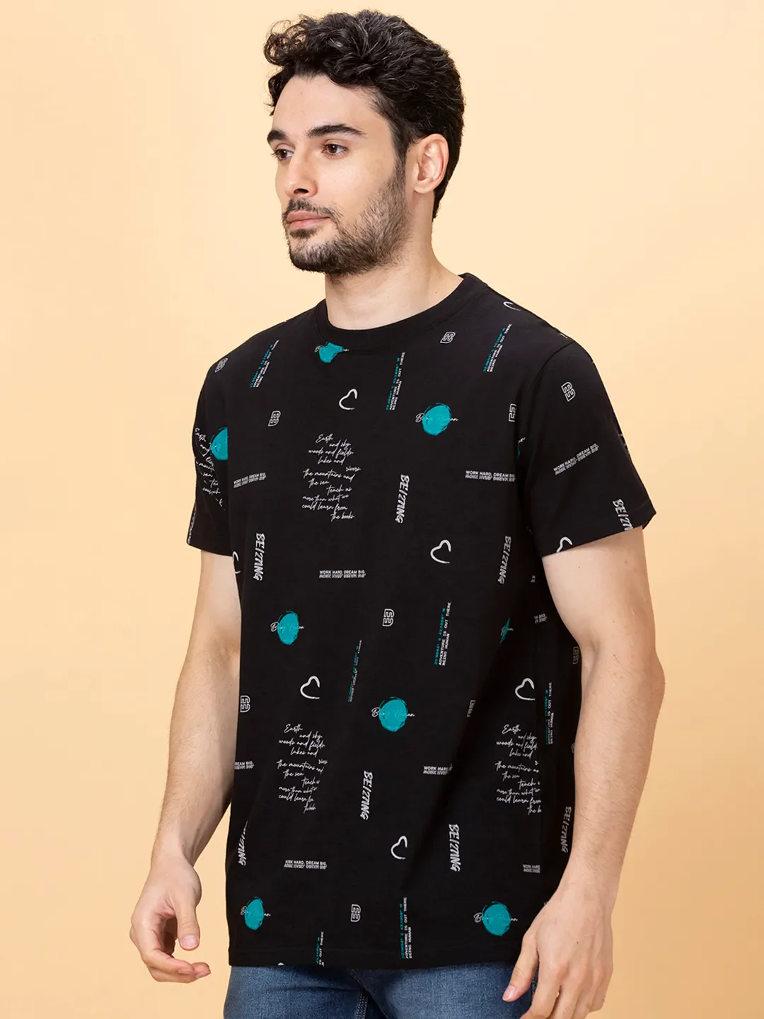 Black Regular Fit Round Neck Men's T-Shirt by Being Human Clothing - Image 4
